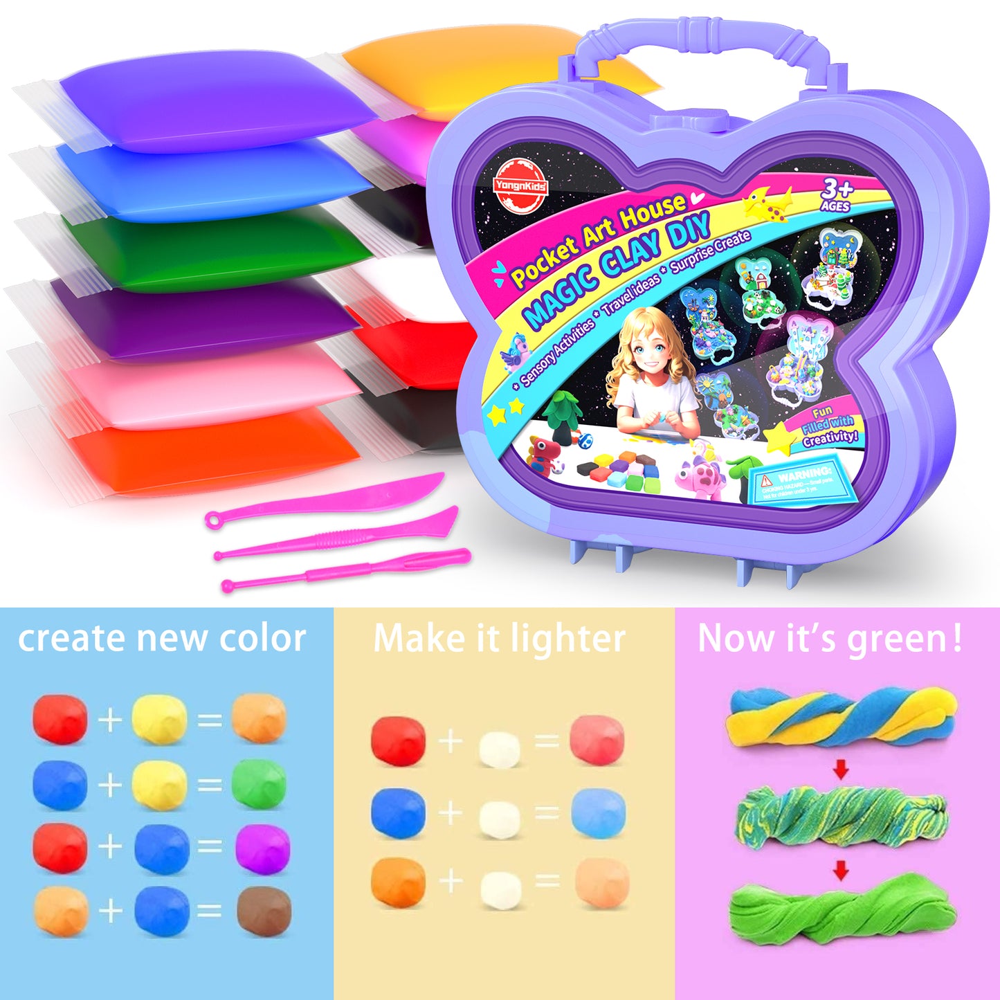 Air Dry Clay With Storage Box ,12 Colors Modelling Clay with 3 Tools & Project Booklet,DIY Creative Ultra Soft Light Magic Clay,Arts and Crafts Kits for Kids Boys Girls Toys