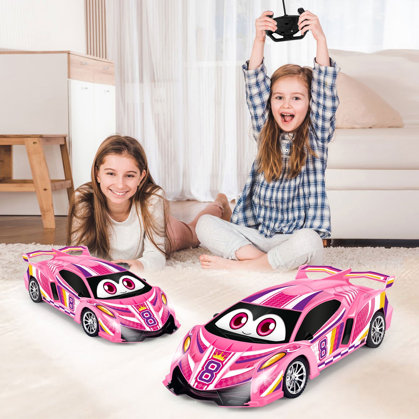 Remote Control Cars Toys for 3 4 5 6 7 8 Year Old Boys 1:18 High Speed Sports Racing Drift RC Car with LED Light Boys Girls Gifts Age 3-12 Kids Toy Birthday Presents Indoor Outdoor Game