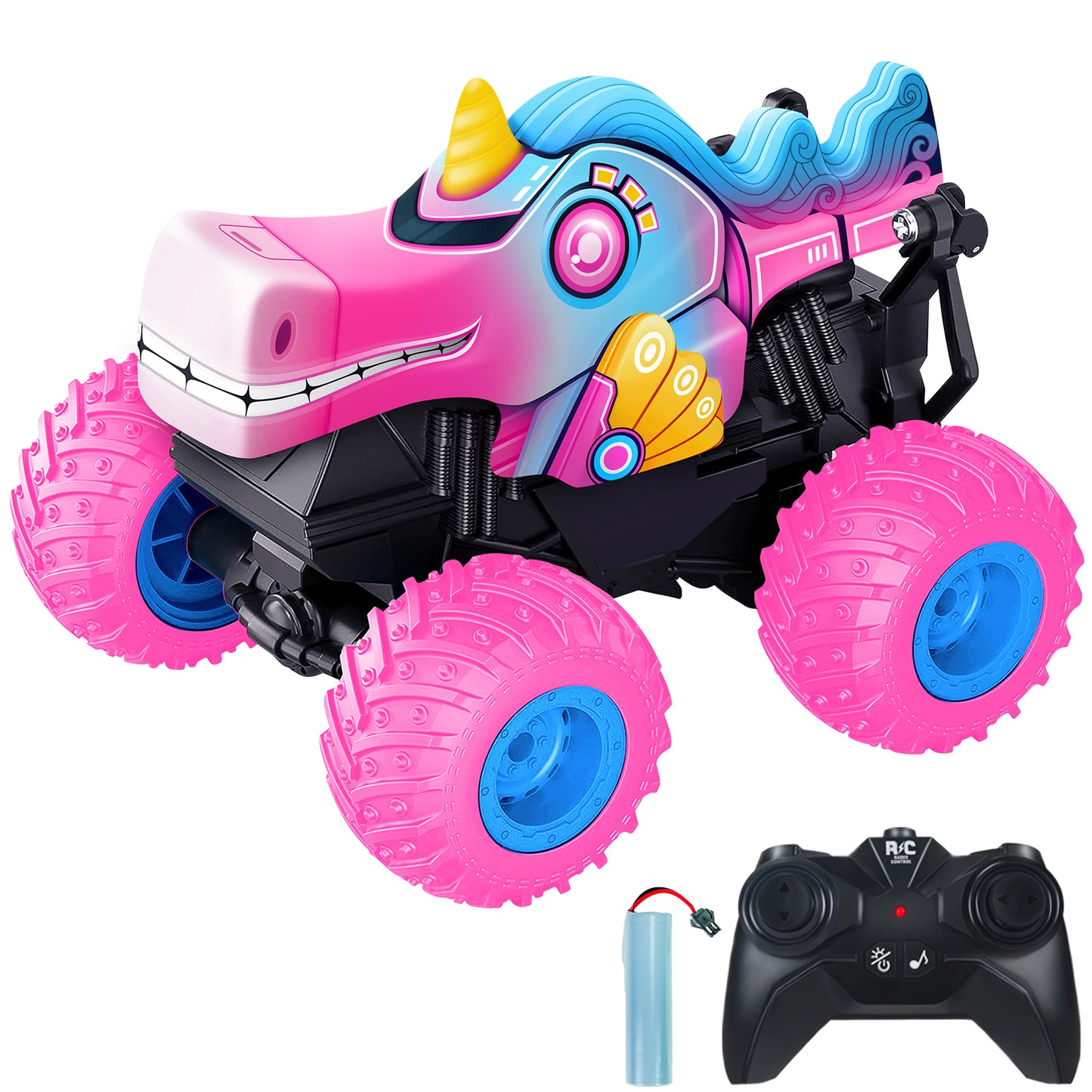 Remote Control Monster Car, All Terrain Remote Control Monster Truck, RC Monster Car Toy Truck with Music LED Light, RC Monster Truck for Boys 4-7 8-12 Girls Kids
