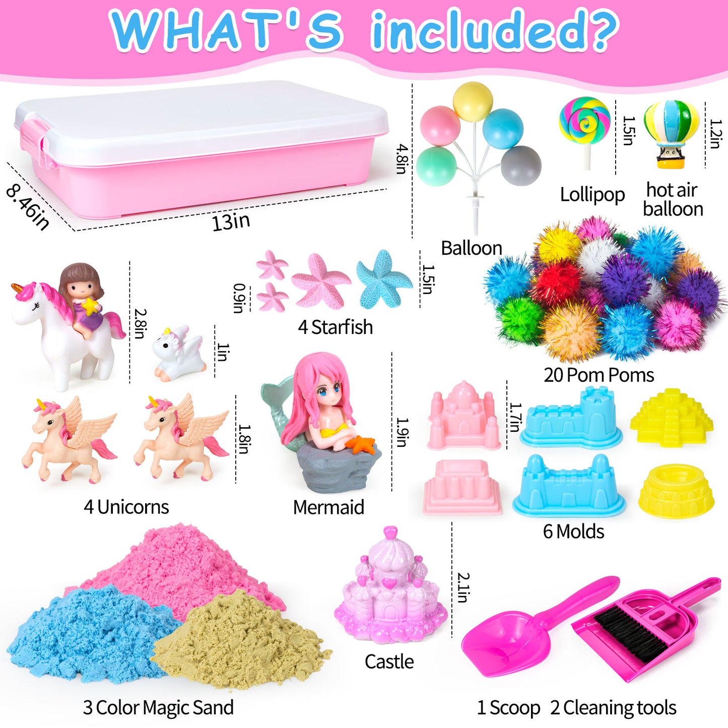 Unicorn Sensory Bin,Play Sand Kit for Girls,Unicorn Toys for Kids,Castle Moulds,Toddler Activities and Sensory Bin Fillers for Toddlers 3+