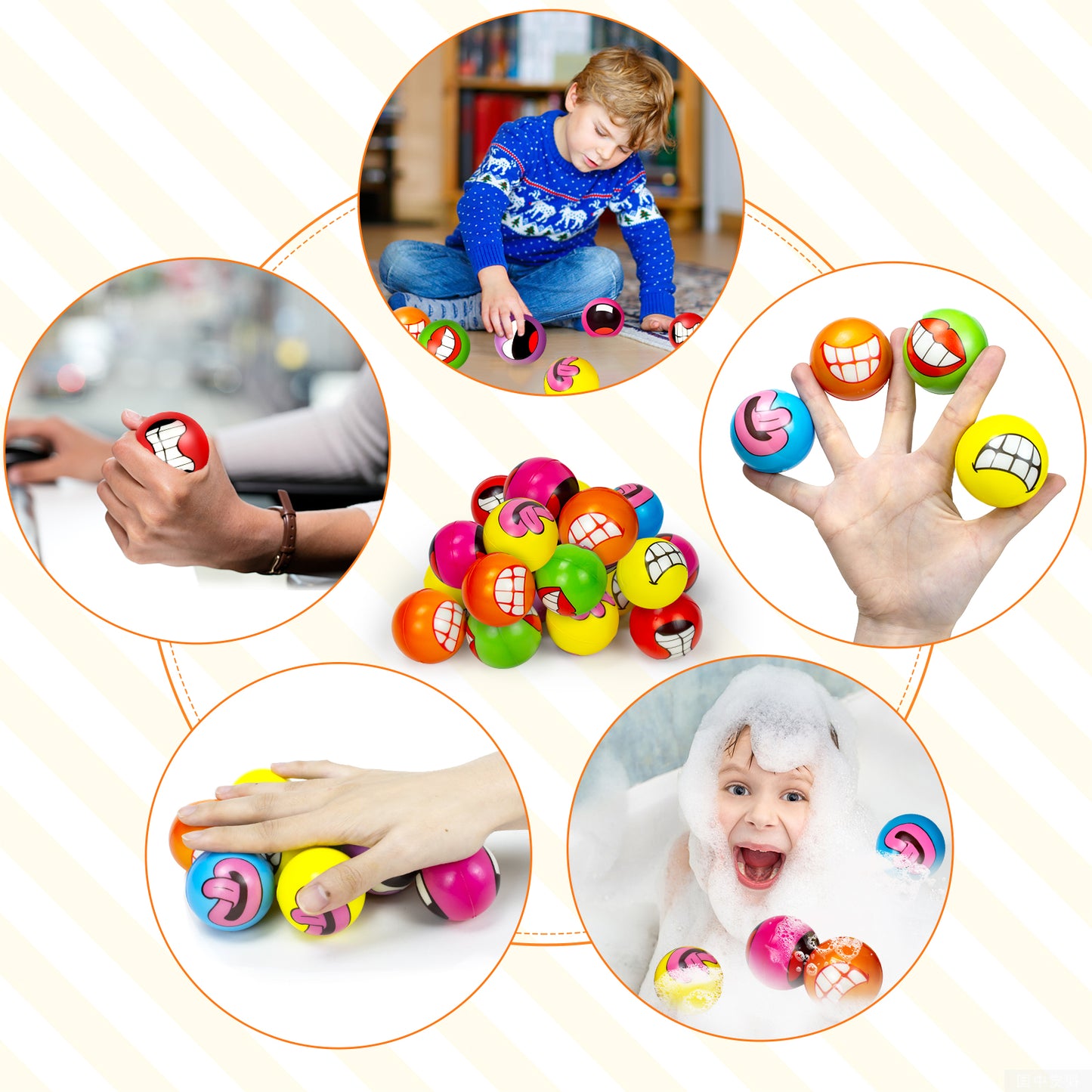 50 Pieces Mini Stress Balls for Adults Kids Party Favors,Soft Squeeze Balls Sensory Fidget Ball Toys Carnival Prizes, Colorful Expressions Stress Ball Bulk Birthday Gifts for Boys and Girls