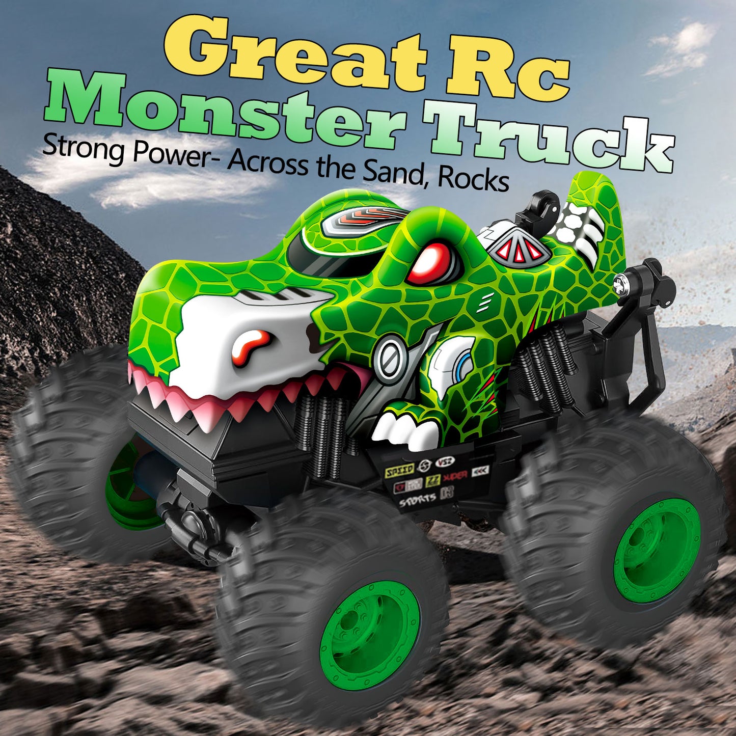 Remote Control Monster Car, All Terrain Remote Control Monster Truck, RC Monster Car Toy Truck with Music LED Light, RC Monster Truck for Boys 4-7 8-12 Girls Kids