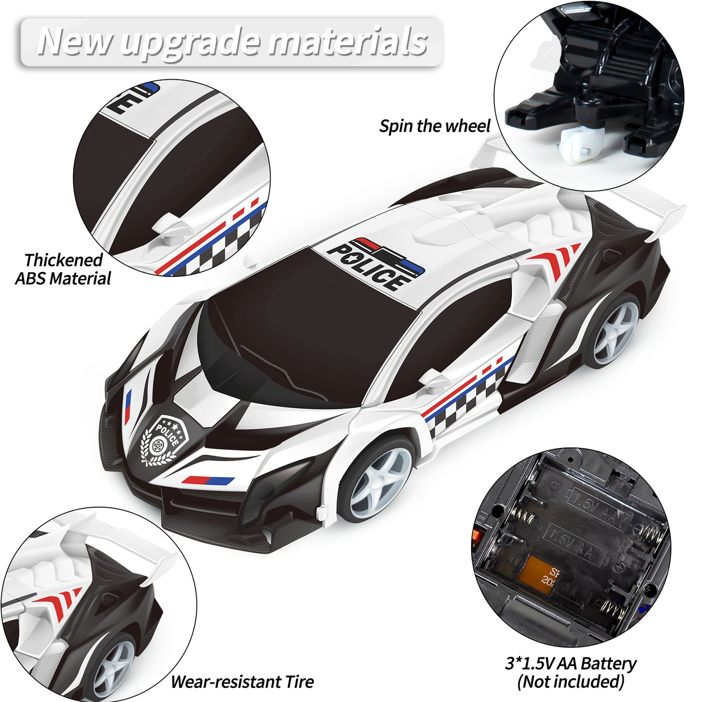 Remote Control Car Transform Car Robot Toy for Kids,1:18 Scale High Speed RC Cars Racing Car with 360°Rotating for Boys 3 4 5 6 7 8 9 Years Old Birthday-Police