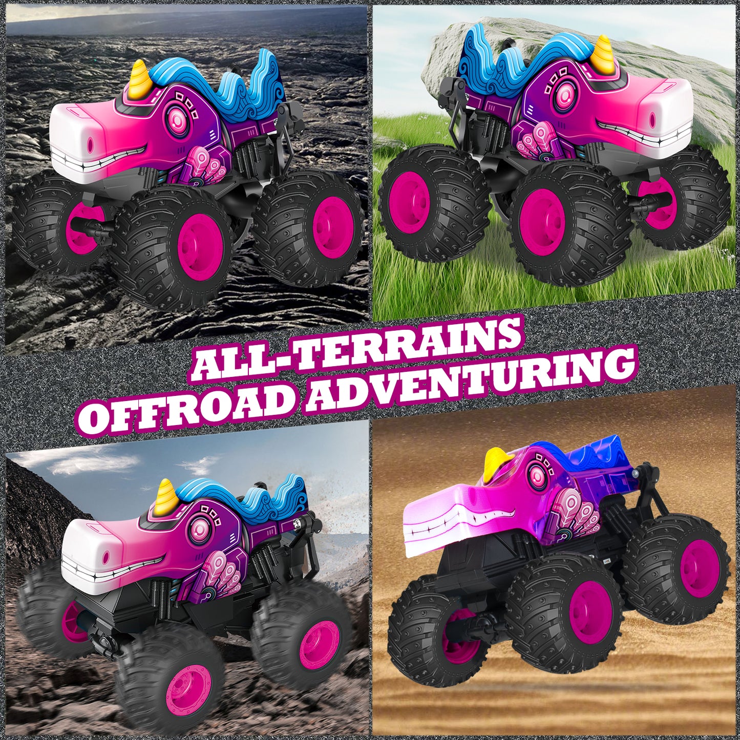 Remote Control Monster Car, All Terrain Remote Control Monster Truck, RC Monster Car Toy Truck with Music LED Light, RC Monster Truck for Boys 4-7 8-12 Girls Kids