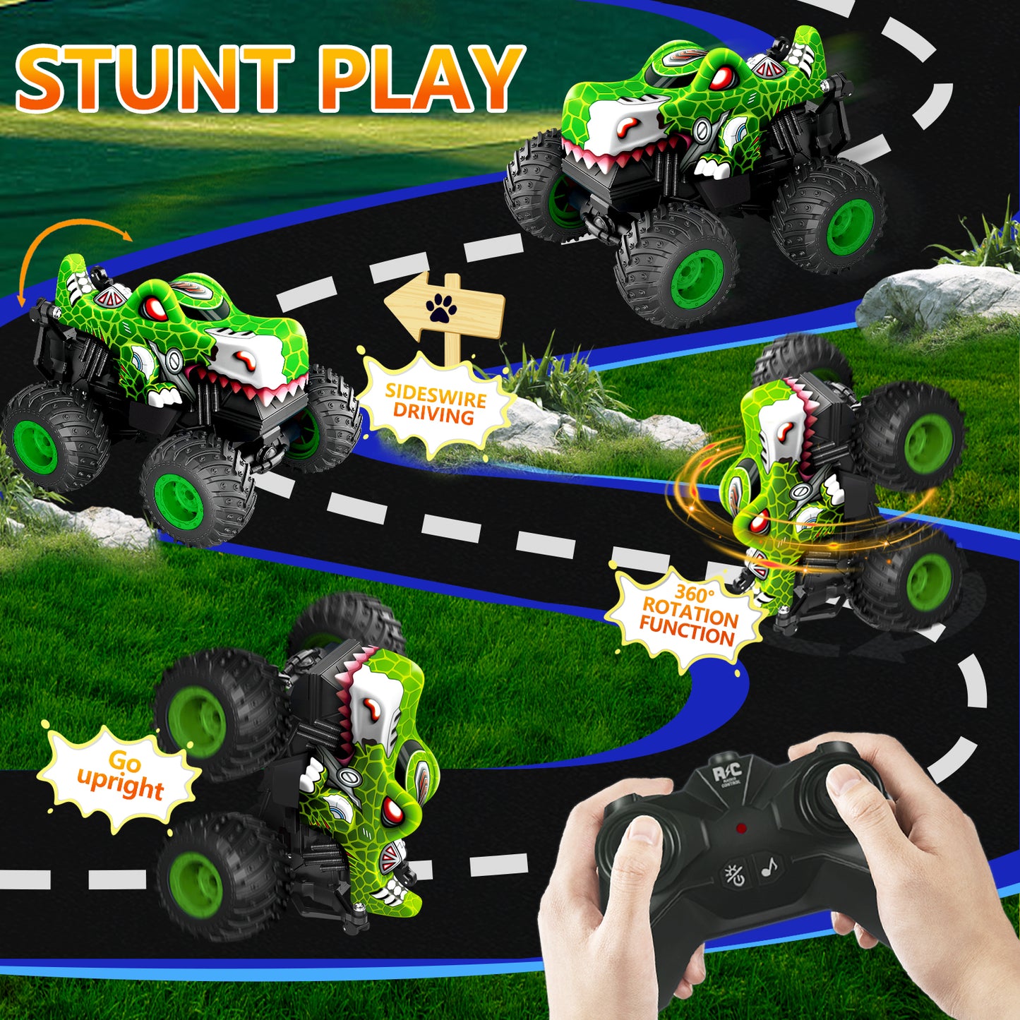 Remote Control Monster Car, All Terrain Remote Control Monster Truck, RC Monster Car Toy Truck with Music LED Light, RC Monster Truck for Boys 4-7 8-12 Girls Kids