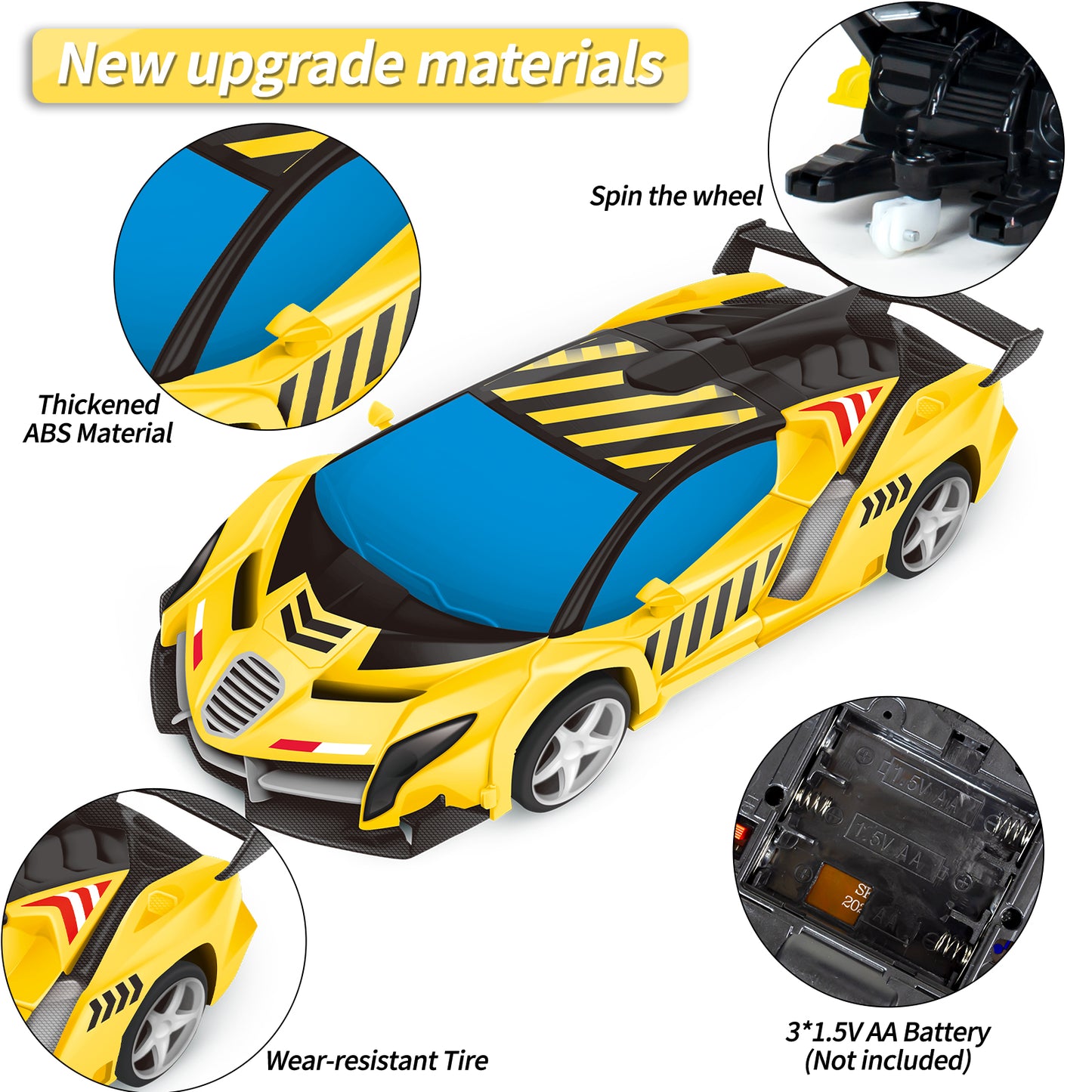 Remote Control Car Transform Car Robot Toy for Kids,1:18 Scale High Speed RC Cars Racing Car with 360°Rotating for Boys 3 4 5 6 7 8 9 Years Old Birthday-Yellow