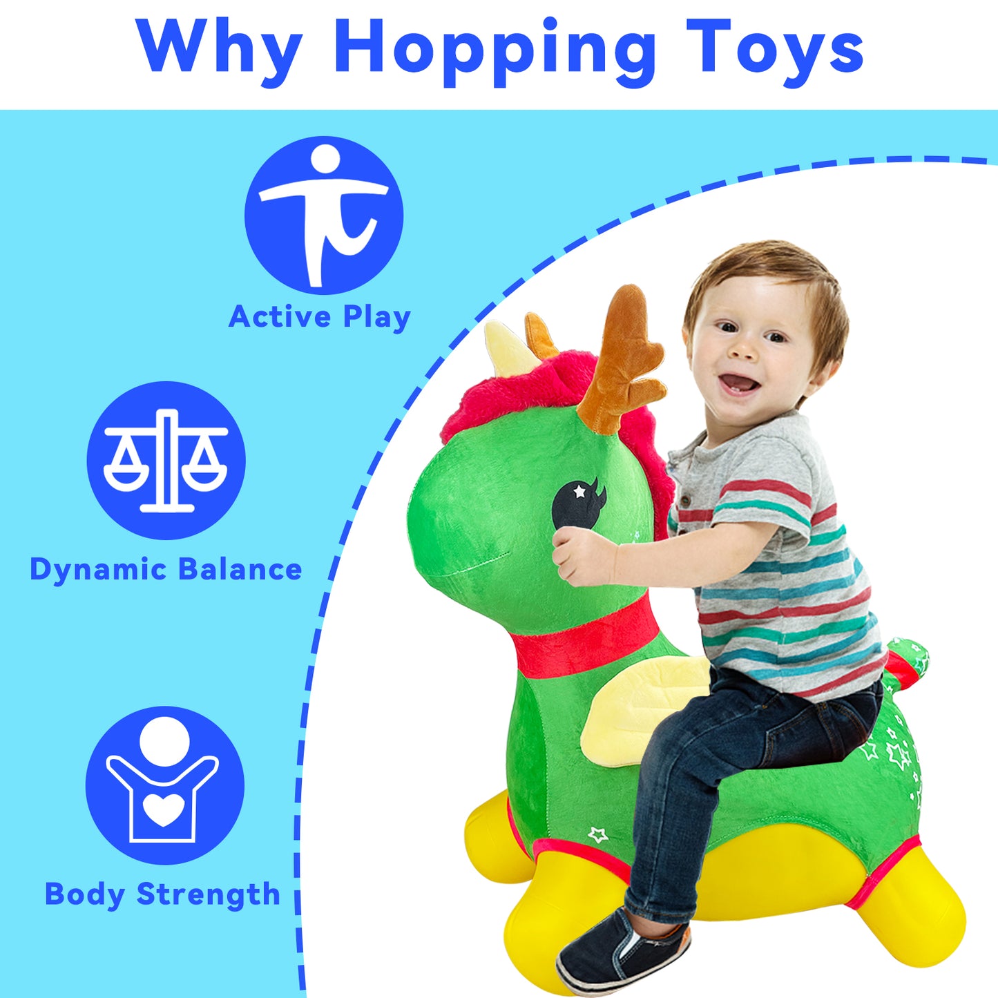 Bouncy Horse - Baby Toys Inflatable Plush Bouncing Dinosaur Hopper, Indoor Outdoor Toys Ride On Animal with Pump for Boys Girls Toddlers Birthday Party Gifts
