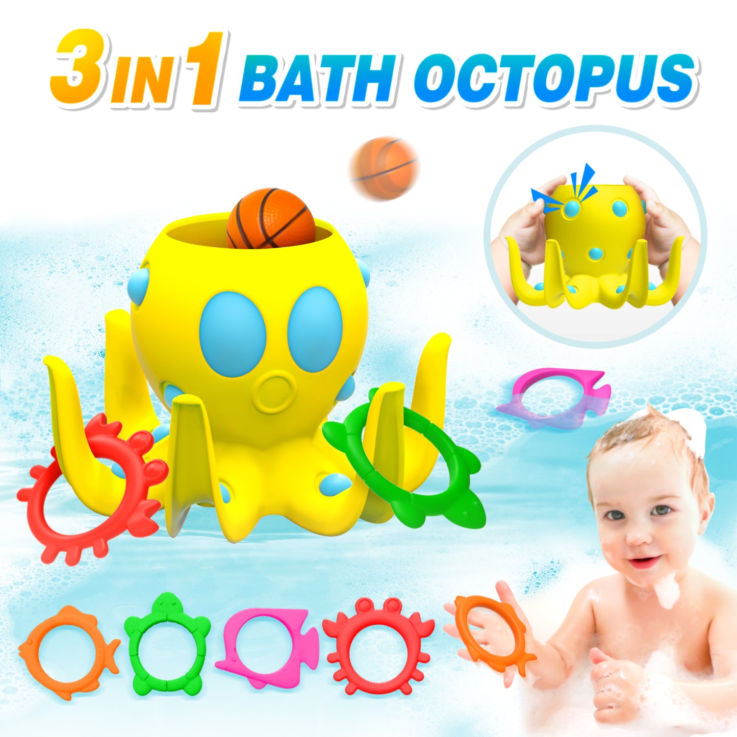 Octopus Pool Toys, Inflatable Basketball Hoop| Ring Toss Game for Indoor Outdoor Play, Cool Summer Toys for Ages 3 4 5 6 7 8 Year Old Boys Girls Adults Family Party Gift