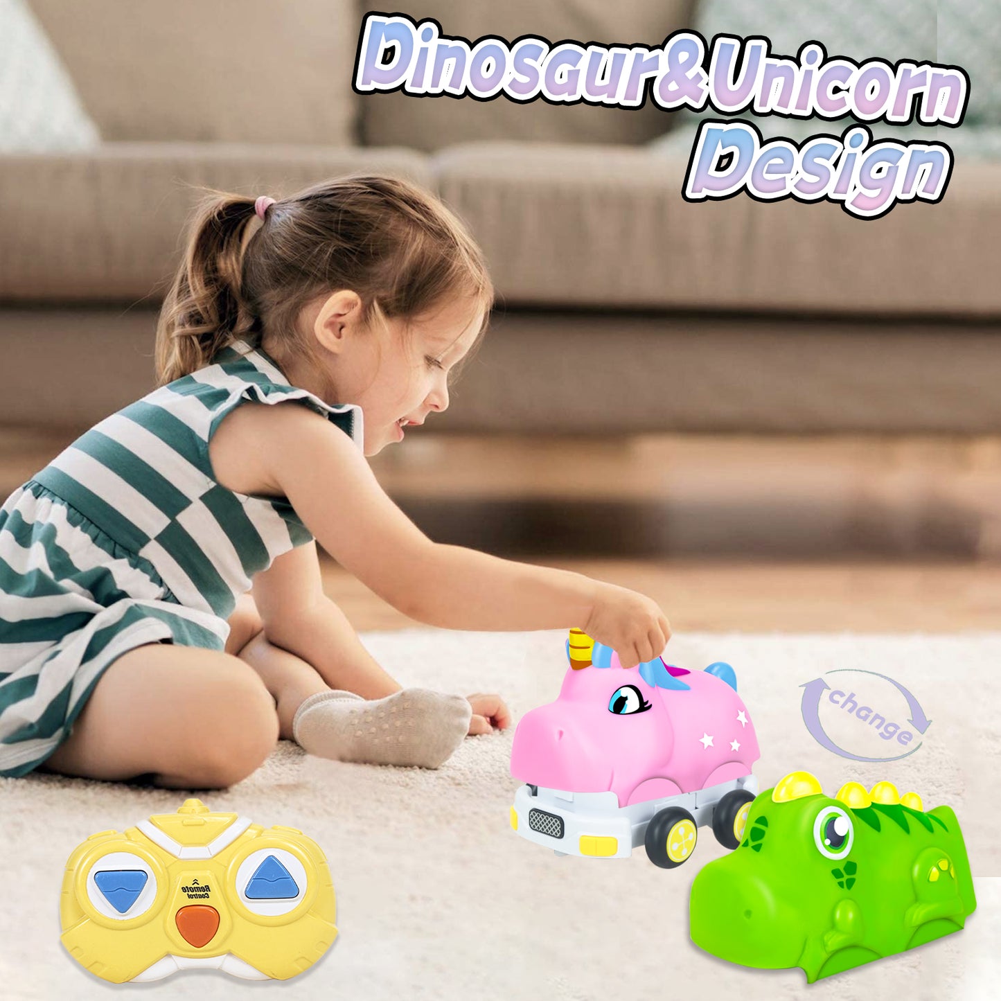 Remote Control Cars,Kids RC Car Toy for Toddlers Boys 1 2 3 Years Old,Cartoon Cars with Lights and Music Birthday Gifts for Boys Girls Age 1-3