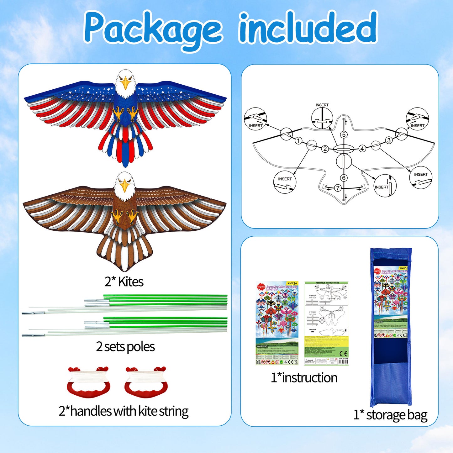 Eagle Kite for Kids and Adults, Easy to Fly, Exquisite Fabrics and Unique Structure Design, Excellent Outdoor Games and Activity Toys, Suitable for Beginners.