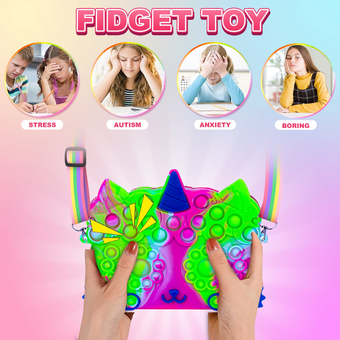 Sensory Bubble Game Fidget Toys, Toys for 2 3 4 5 Year Old Girls, Bubble Purse Pets for Toddlers Girls- ADHD Anxiety Autismand Stress Reliever Toy Unicorn Gifts for Kids Adults