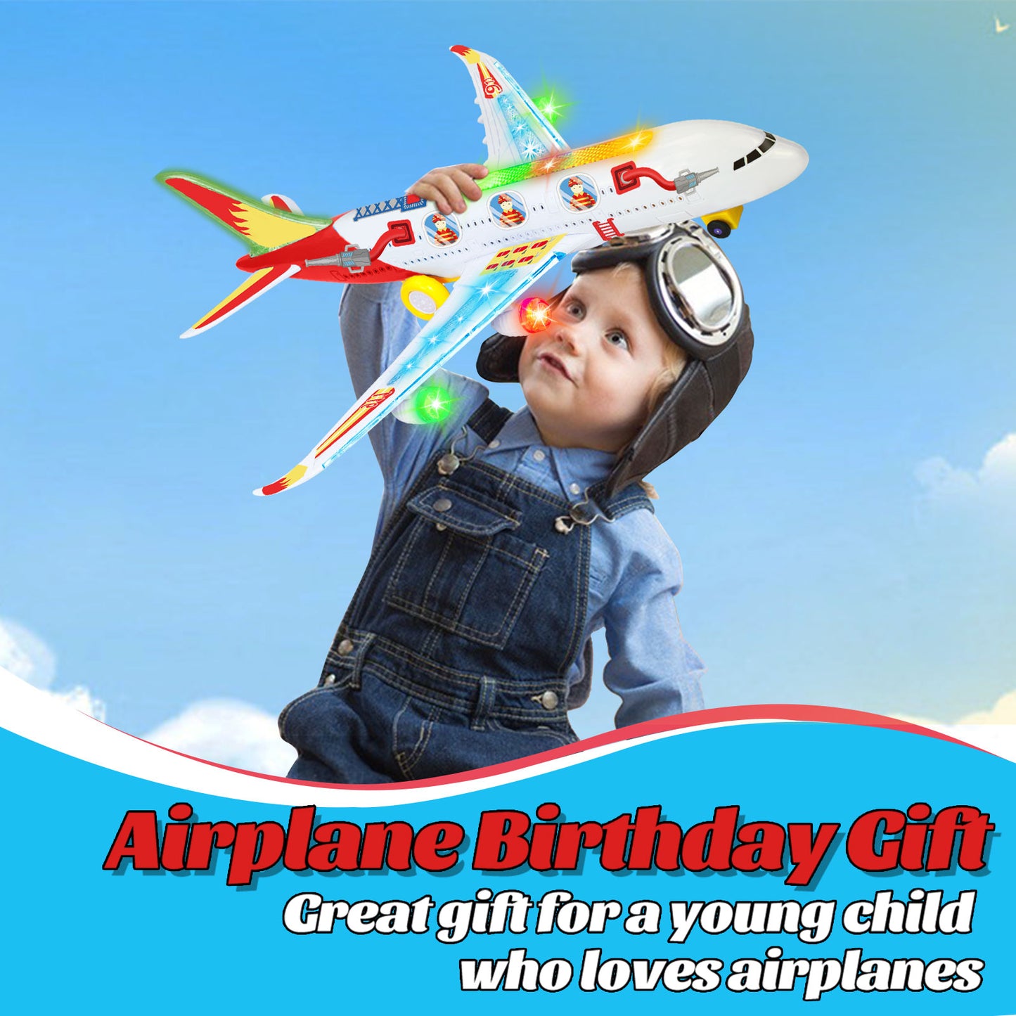 Big Planes Toys for 3 4 5 6 8 Year Old Boys Girls,Toddler Toys, Airplane Model with LED Lights and Sounds and Universal Wheel, Sensory Toddler Autism Toys for Kids Birthday Festive Days Gift