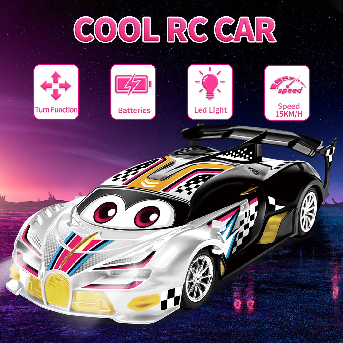 Remote Control Cars Toys for 3 4 5 6 7 8 Year Old Boys 1:18 High Speed Sports Racing Drift RC Car with LED Light Boys Girls Gifts Age 3-12 Kids Toy Birthday Presents Indoor Outdoor Game