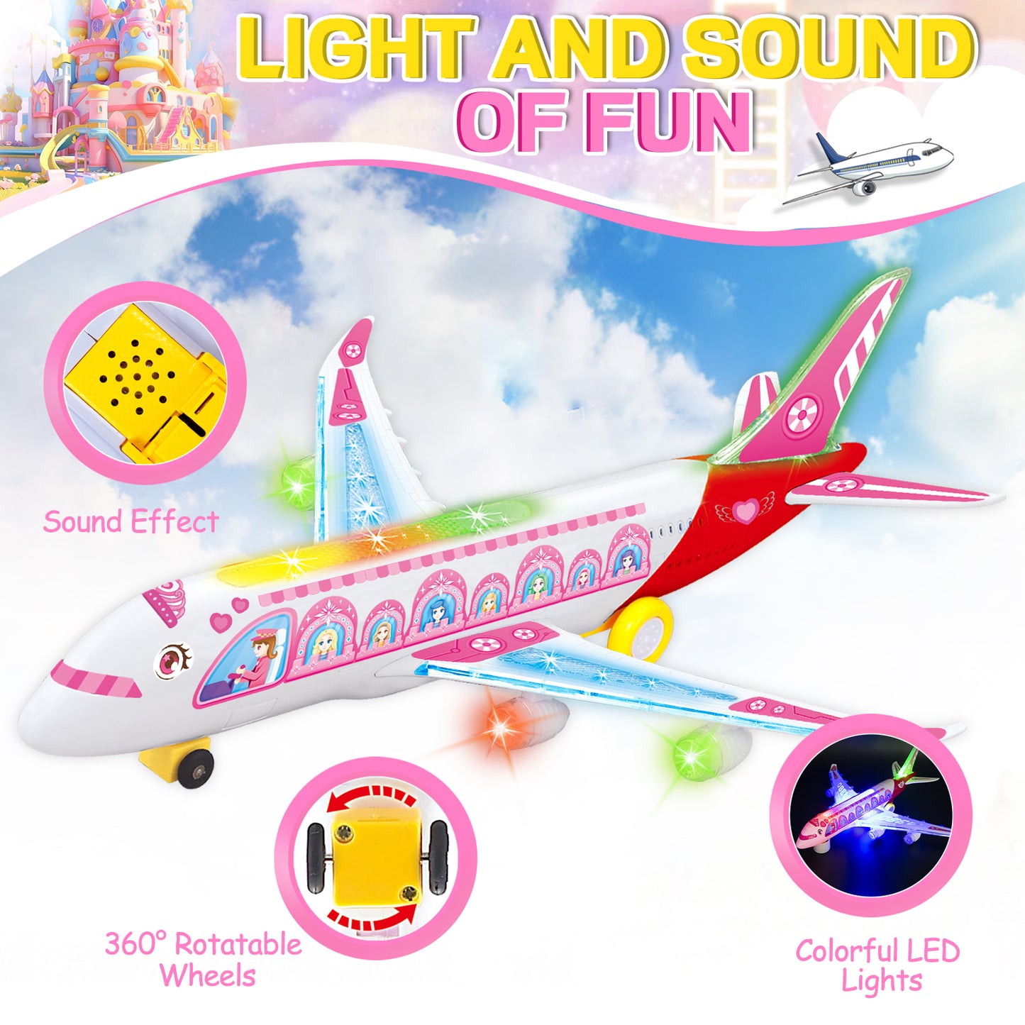 Big Planes Toys for 3 4 5 6 8 Year Old Boys Girls,Toddler Toys, Airplane Model with LED Lights and Sounds and Universal Wheel, Sensory Toddler Autism Toys for Kids Birthday Festive Days Gift