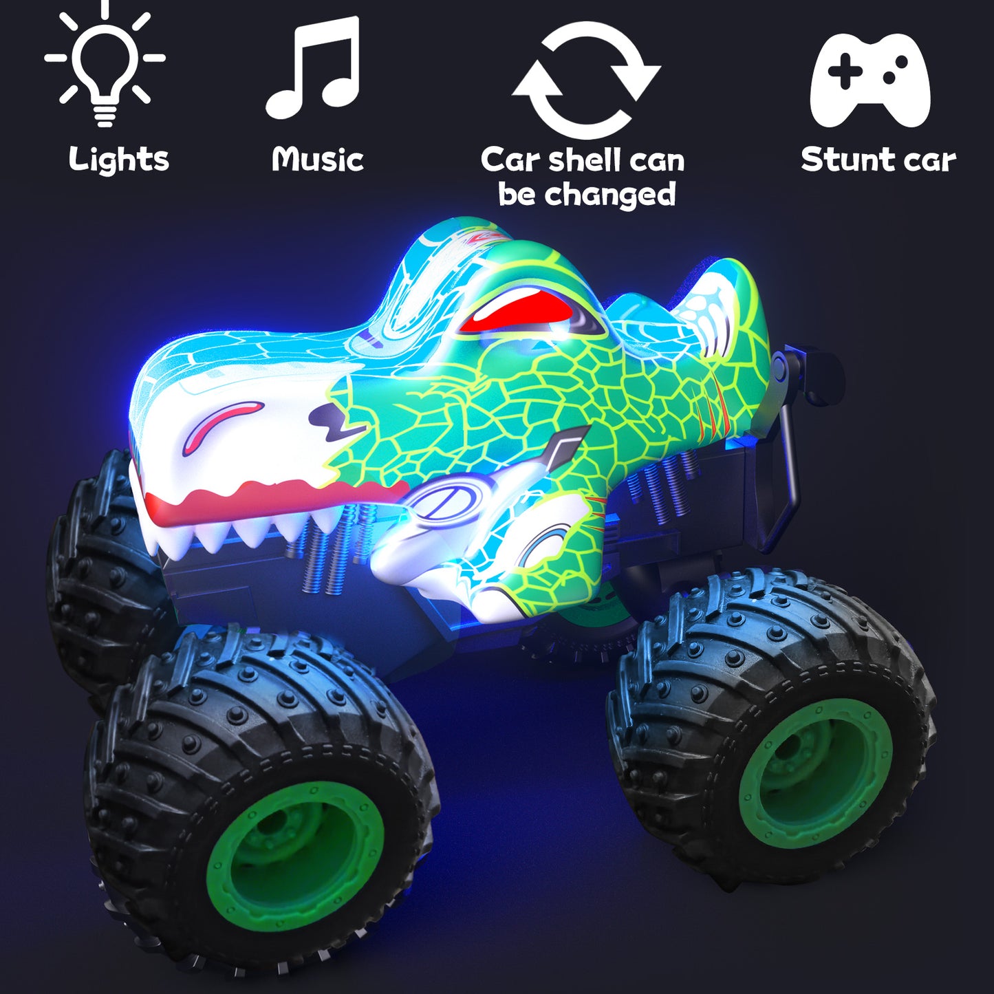 Remote Control Monster Car, All Terrain Remote Control Monster Truck, RC Monster Car Toy Truck with Music LED Light, RC Monster Truck for Boys 4-7 8-12 Girls Kids