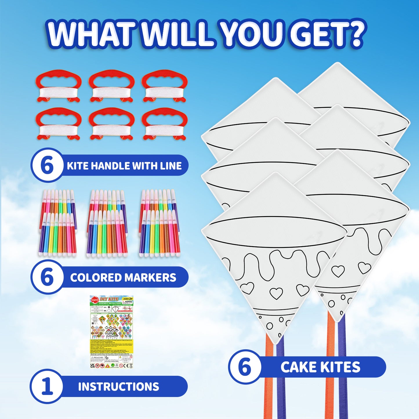 DIY Kites, Diamond Kite for Kids Easy to Fly- Creative Kite with Colorful Pens & Kite Handle for Summer Party Favors, Great Education Toys| Outdoor Beach Backyard Camping Toys