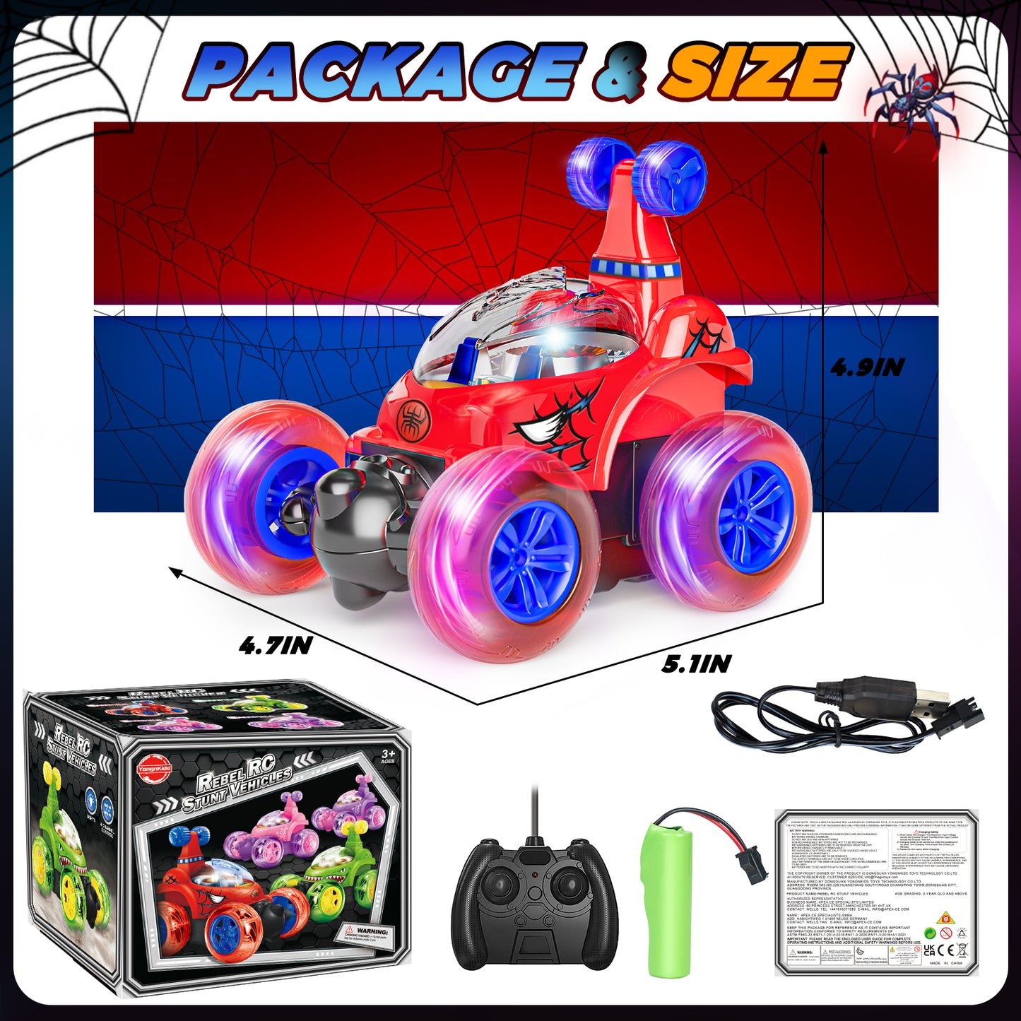 Remote Control Cars, Toy Cars for Kids Age 3 4 5 6, RC Stunt Car with LED Light,Red Spider Gifts for Girls & Boys, Spider Toys for 3 4 5 6 Year Old Girls & Boys