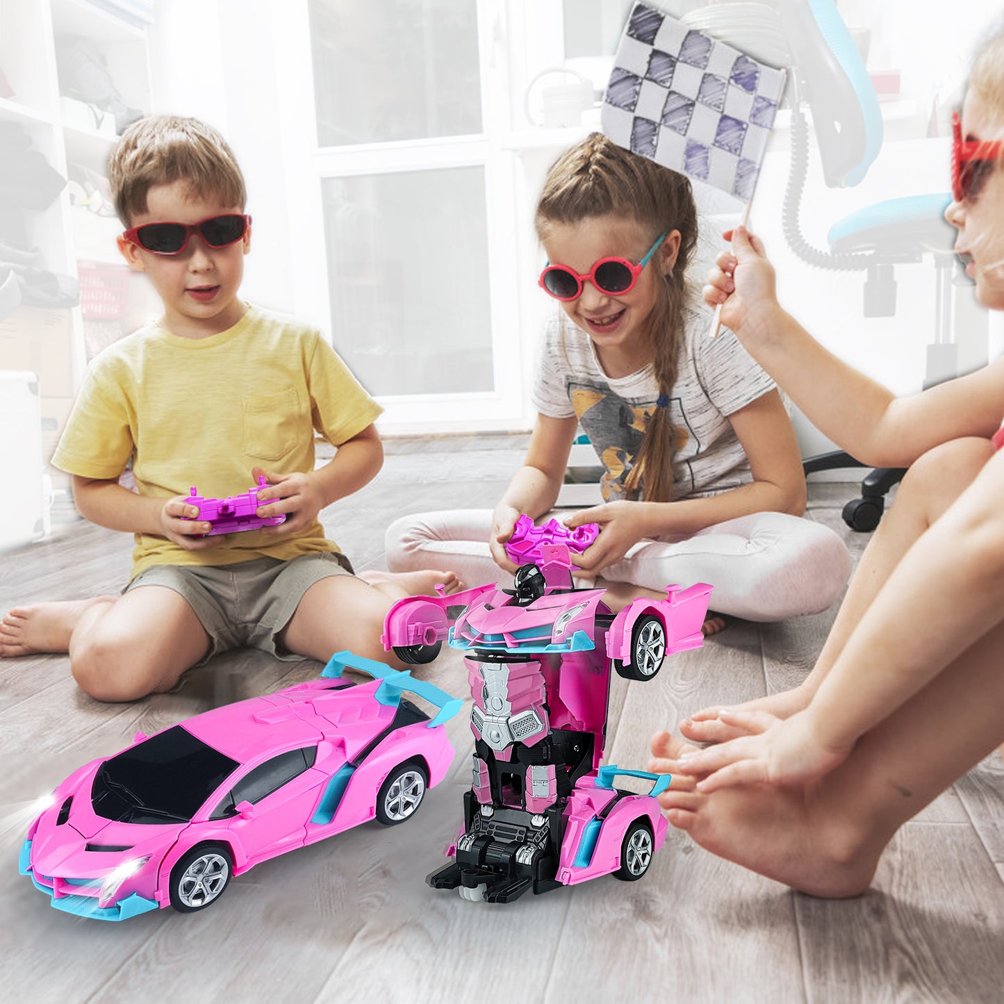 Remote Control Car Transform Car Robot Toy for Girls Kids,1:18 Scale High Speed RC Cars Racing Car with 360°Rotating for Boys 3 4 5 6 7 8 9 Years Old Birthday-Pink