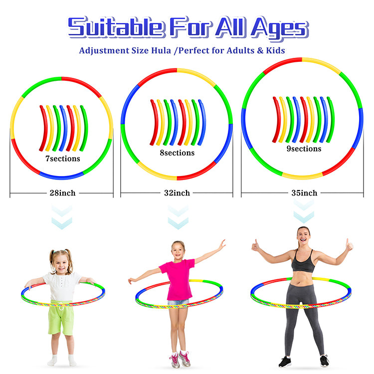 "Kids Exercise Toy Hoop Bundle Pack-Adjustable Weight Size Plastic Hoops Rings Toys, Fashional Fitness Hoop with Sticker for Kids Boys Girls Rolling Race,Exercise,Training, Playing,32 Inch "