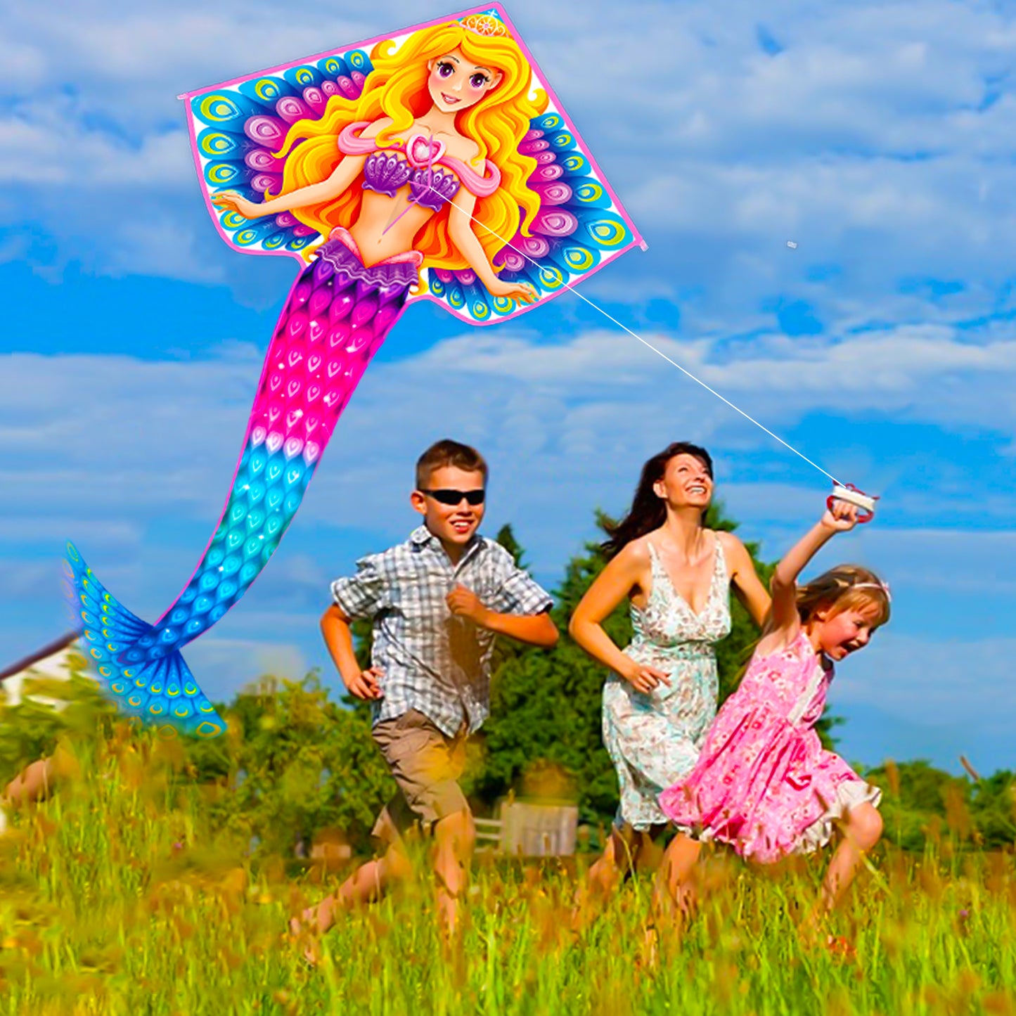 Kites for Kids Ages 4-8 8-12 | Large Mermaid Kite Girls Boys Adults, Easy to Fly & Assembled, Great Gift for Easter Travel Beach