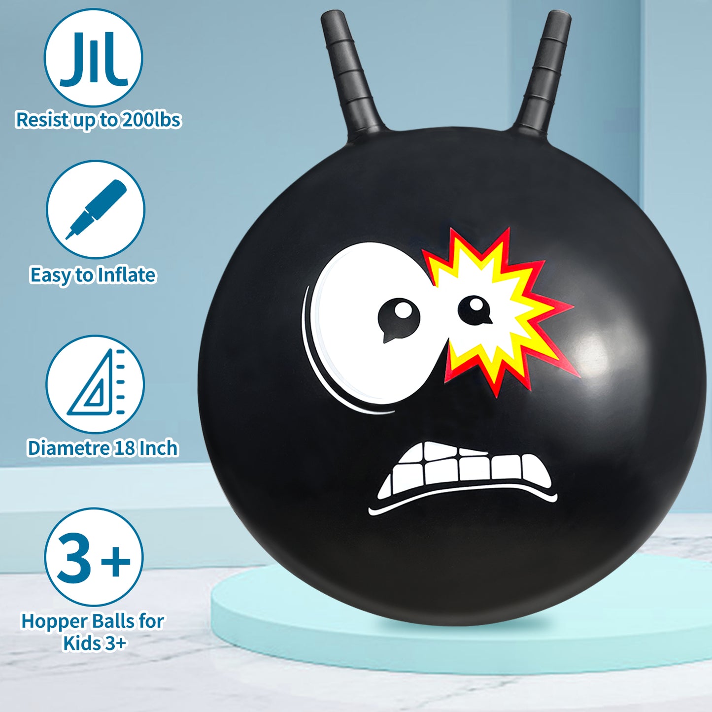 Space Hoppers for Kids Age 3 4 5 6 7 8 9, 18 Inch Space Hopper with Handle, Hopper Ball with Pump for Boys Girls Age 3-8 Indoor and Outdoor Garden Game