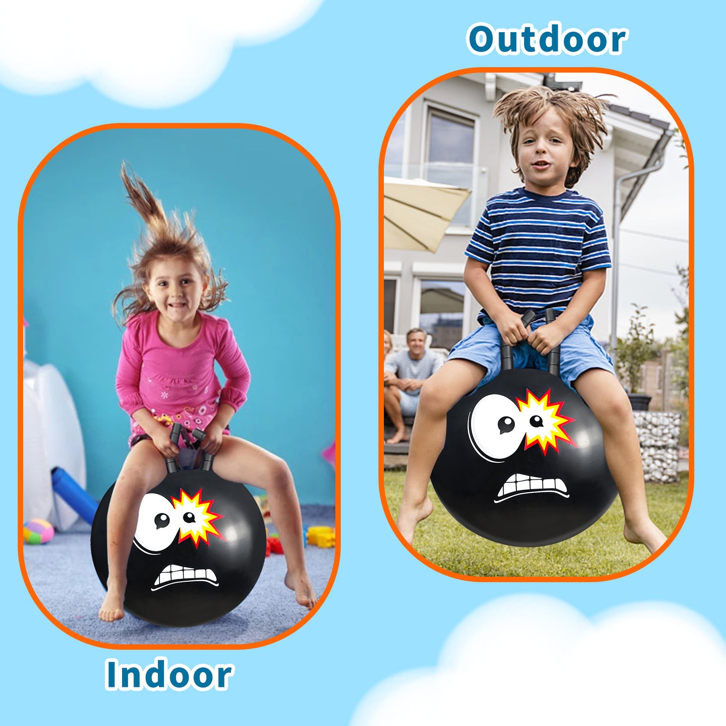 Space Hoppers for Kids Age 3 4 5 6 7 8 9, 18 Inch Space Hopper with Handle, Hopper Ball with Pump for Boys Girls Age 3-8 Indoor and Outdoor Garden Game