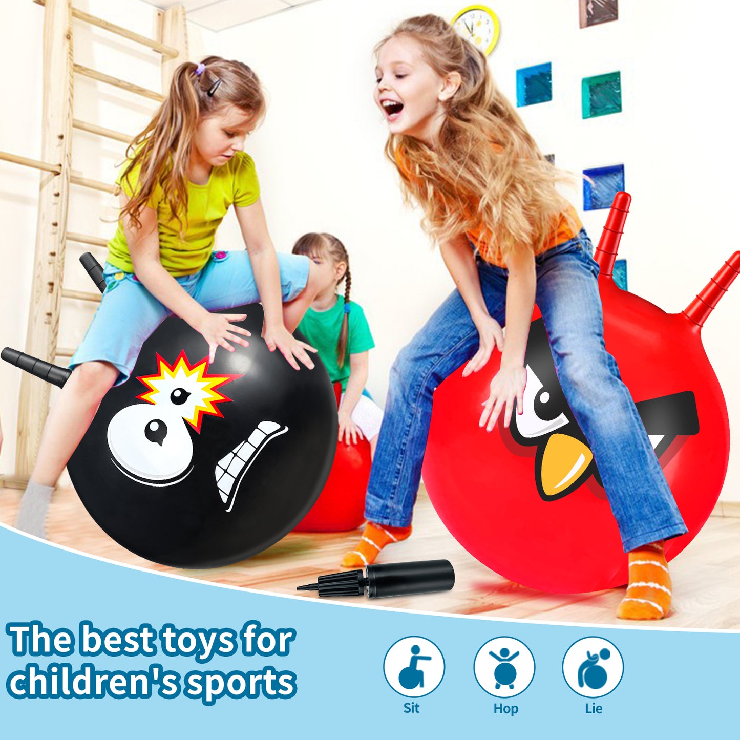 Space Hoppers for Kids Age 3 4 5 6 7 8 9, 18 Inch Space Hopper with Handle, Hopper Ball with Pump for Boys Girls Age 3-8 Indoor and Outdoor Garden Game