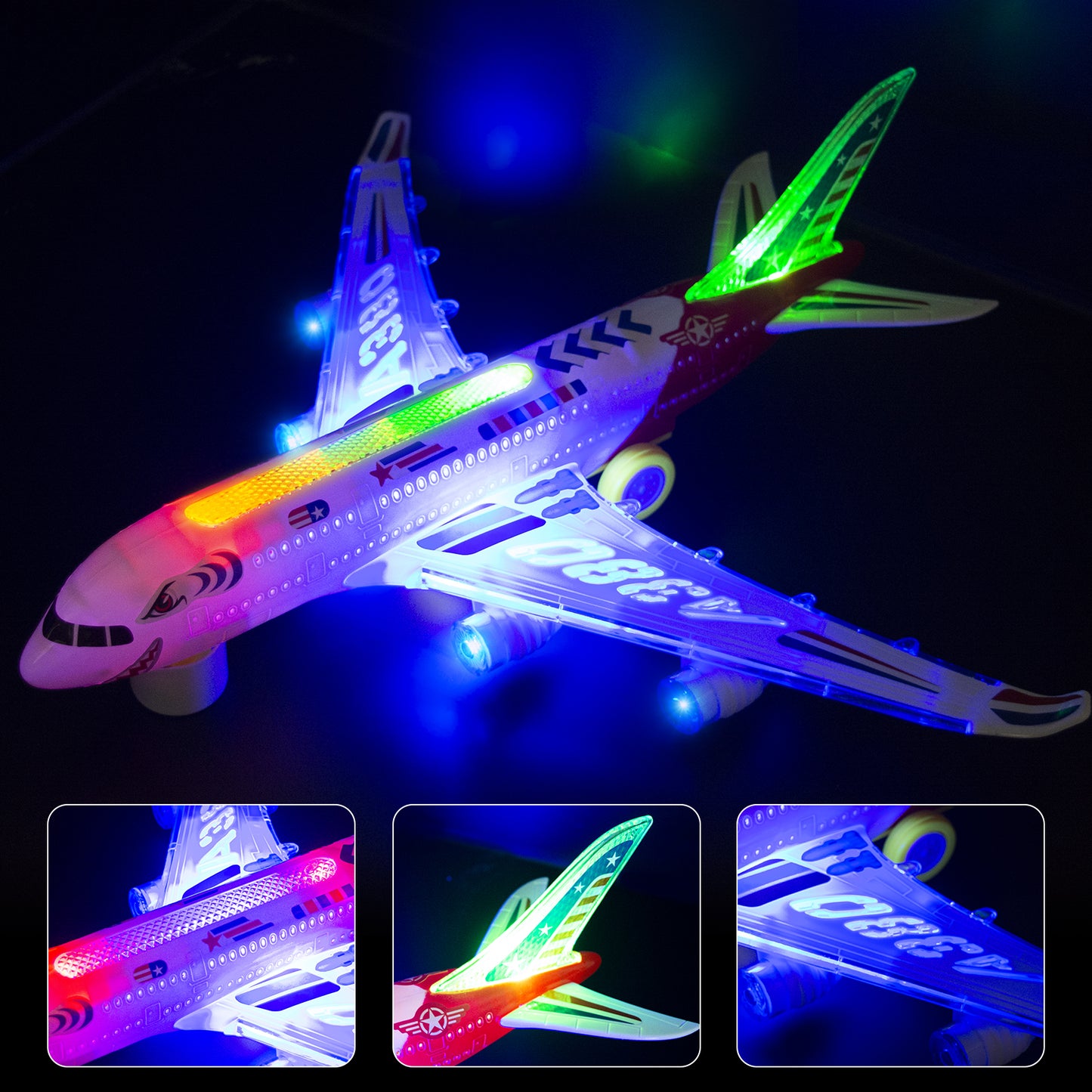Big Planes Toys for 3 4 5 6 8 Year Old Boys Girls,Toddler Toys, Airplane Model with LED Lights and Sounds and Universal Wheel, Sensory Toddler Autism Toys for Kids Birthday Festive Days Gift, Red