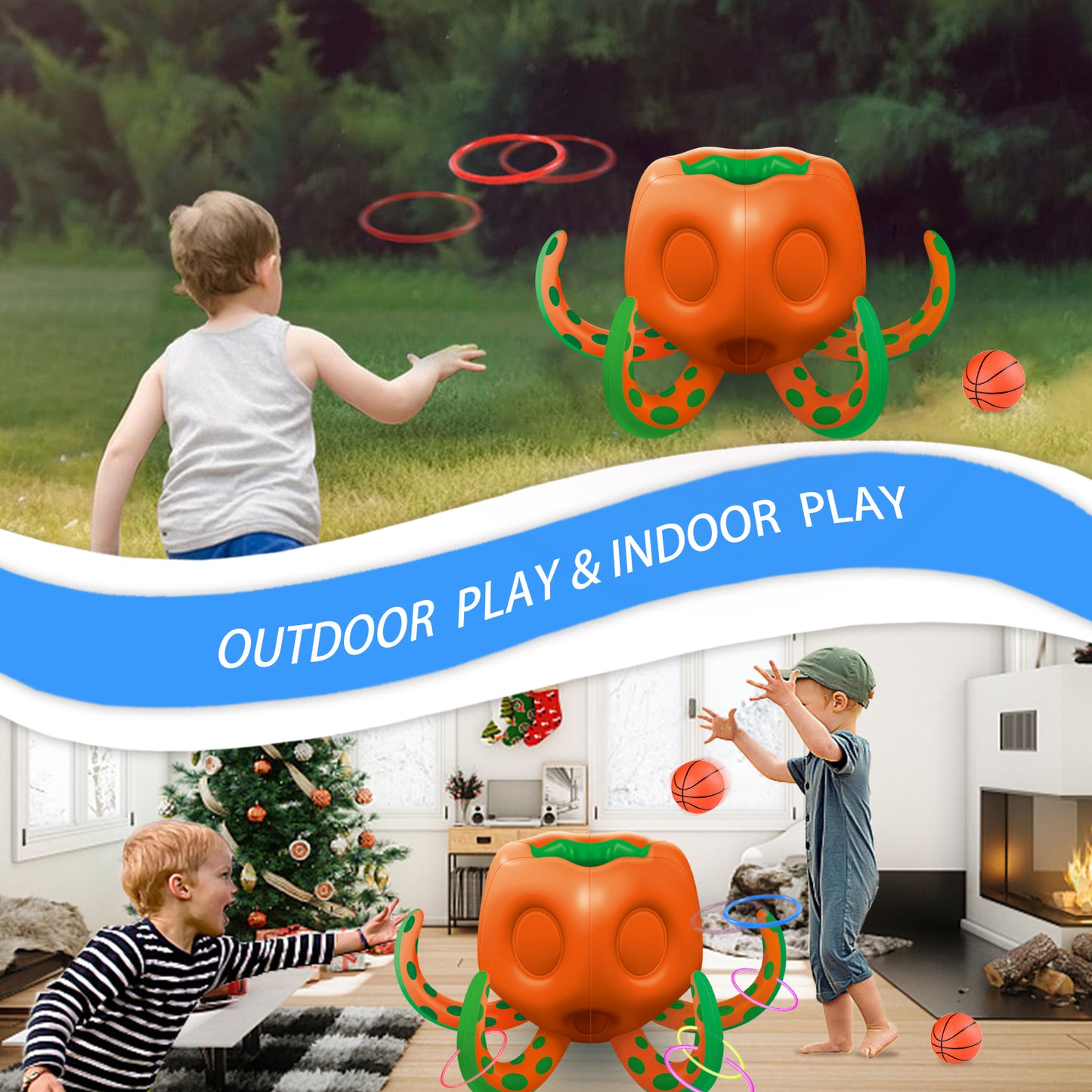 Octopus Pool Toys, Inflatable Basketball Hoop| Ring Toss Game for Indoor Outdoor Play, Cool Summer Toys for Ages 3 4 5 6 7 8 Year Old Boys Girls Adults Family Party Gift