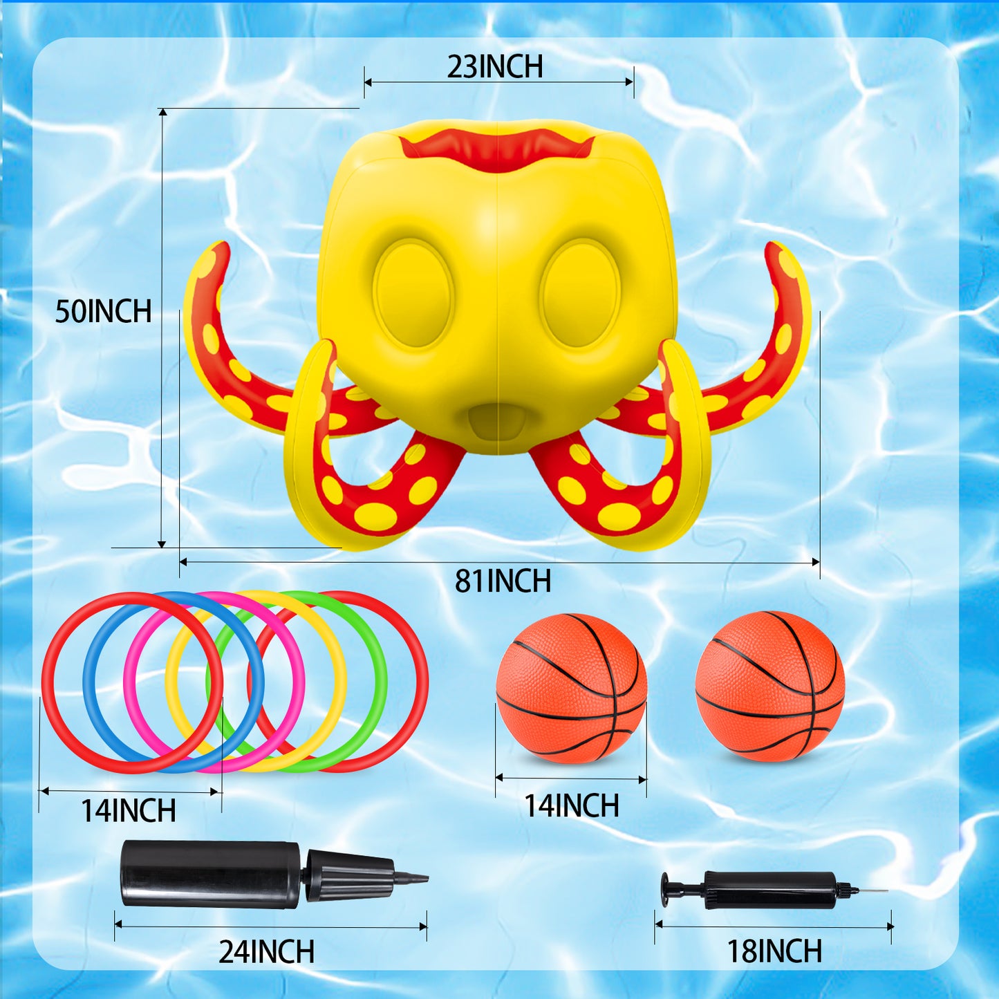 Octopus Pool Toys, Inflatable Basketball Hoop| Ring Toss Game for Indoor Outdoor Play, Cool Summer Toys for Ages 3 4 5 6 7 8 Year Old Boys Girls Adults Family Party Gift
