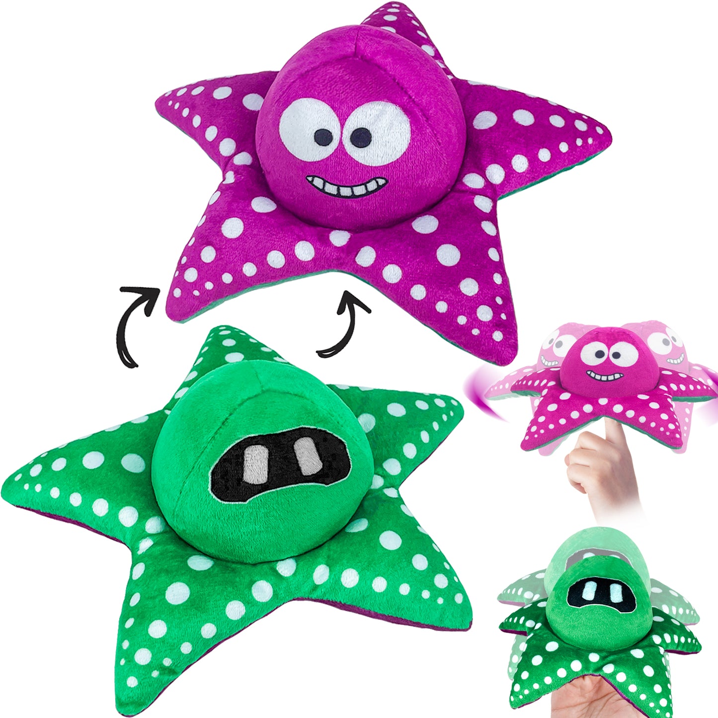 Reversible Plushie | Reversible Octopus Friends Starfish & Crab Stuffed Animal Plush Toys- Purple/Green/Pink/Red | Mood Plush Toys Copyright 2022 News (Starfish)