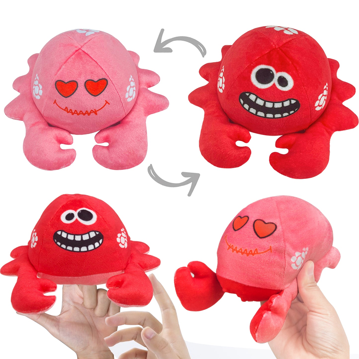 Reversible Plushie | Reversible Octopus Friends Starfish & Crab Stuffed Animal Plush Toys- Purple/Green/Pink/Red | Mood Plush Toys Copyright 2022 News (Crab)