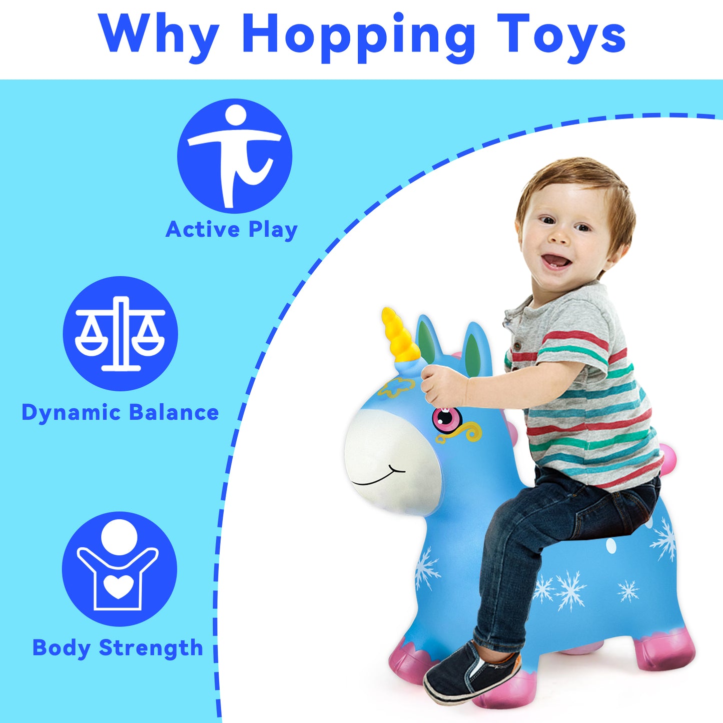 Bouncy Horse - Baby Toys Inflatable Plush Bouncing Dinosaur Hopper, Indoor Outdoor Toys Ride On Animal with Pump for Boys Girls Toddlers Birthday Party Gifts