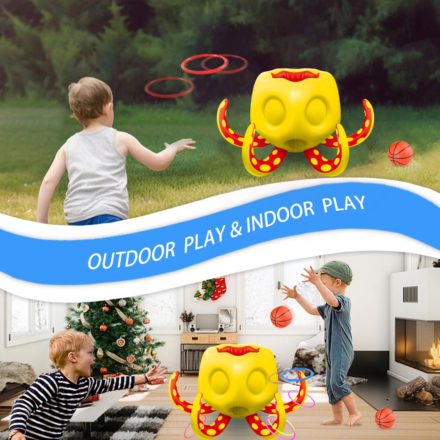 Octopus Pool Toys, Inflatable Basketball Hoop| Ring Toss Game for Indoor Outdoor Play, Cool Summer Toys for Ages 3 4 5 6 7 8 Year Old Boys Girls Adults Family Party Gift