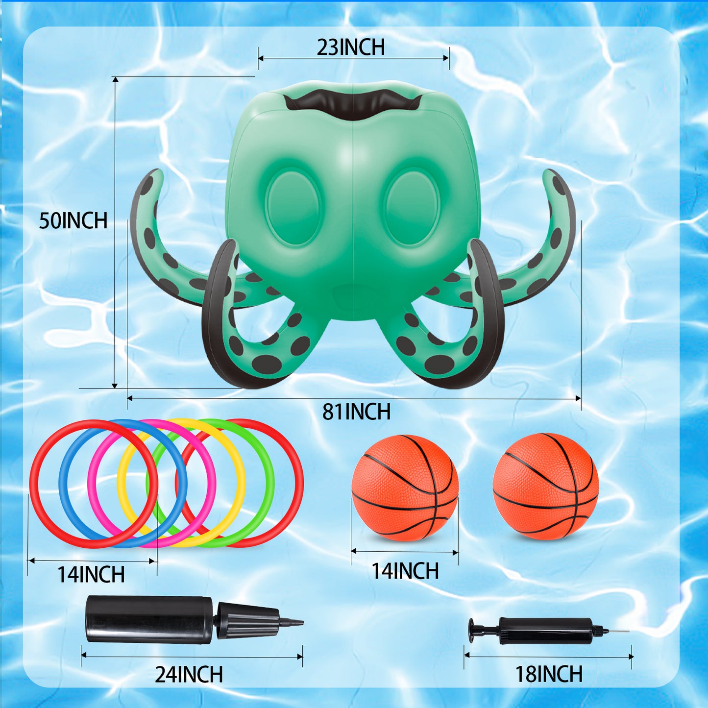 Octopus Pool Toys, Inflatable Basketball Hoop| Ring Toss Game for Indoor Outdoor Play, Cool Summer Toys for Ages 3 4 5 6 7 8 Year Old Boys Girls Adults Family Party Gift