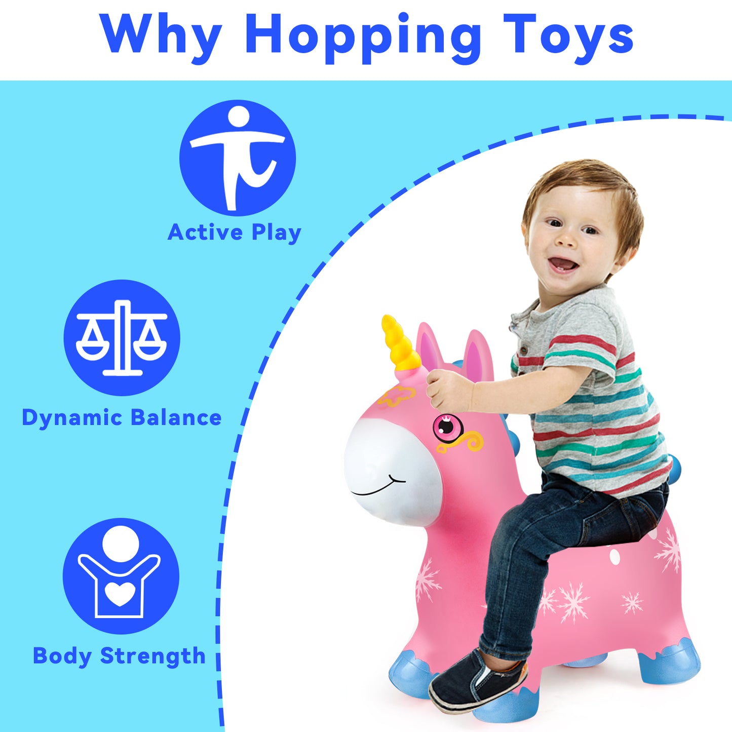 Bouncy Horse - Baby Toys Inflatable Plush Bouncing Dinosaur Hopper, Indoor Outdoor Toys Ride On Animal with Pump for Boys Girls Toddlers Birthday Party Gifts