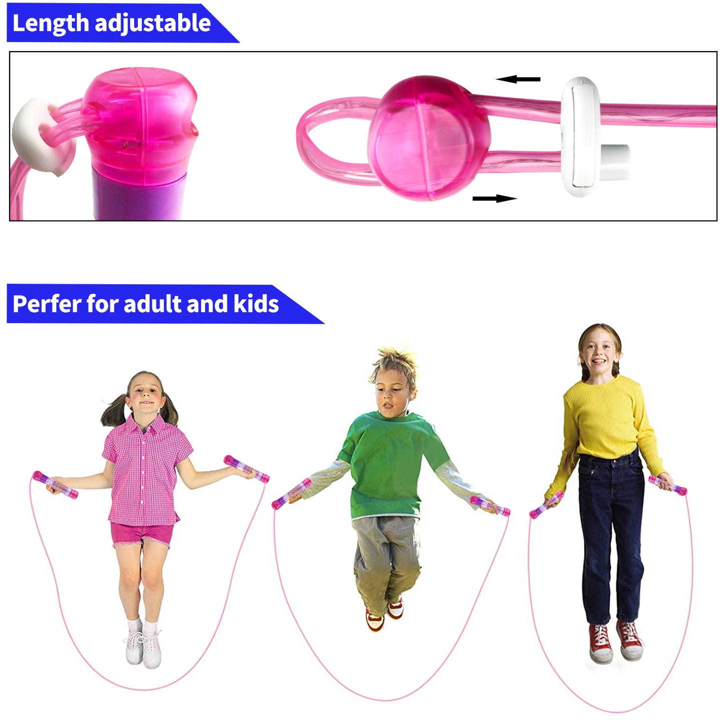 Jump Rope for Kids Ages 4-8-12+, Adjustable Size Led Jump Rope Light Up Skipping Rope with Colorful Lights for Teens Adults Glow Party Favor Outdoor Indoor Exercise Fitness Activity - Pink