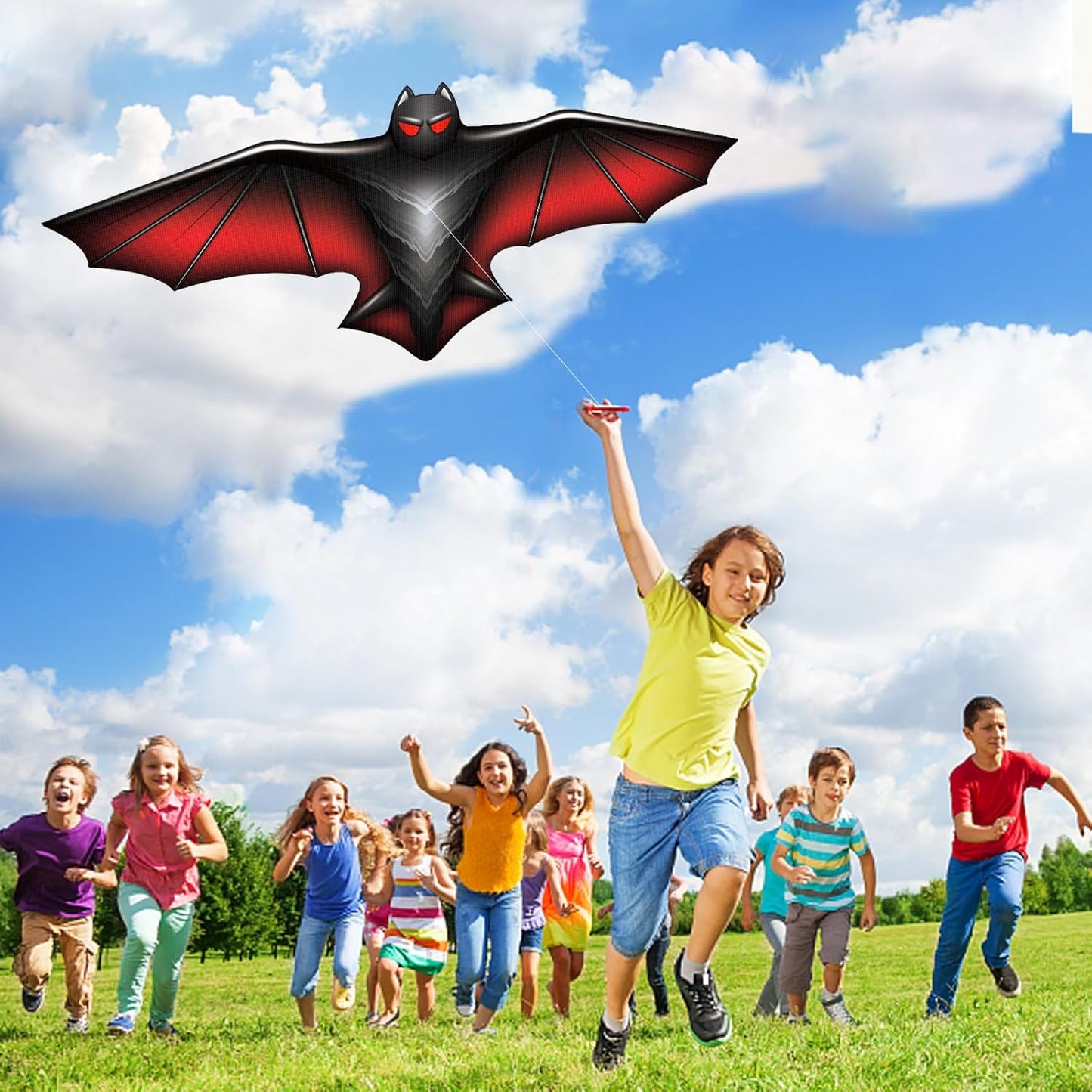 Large Kite for Children and Adults,Black Bat Kite with 328ft Kite String and Kite Bag,Easy to Fly Kids Kite for Beginners,Kites for Outdoor Family Activities Party Games Easy to Carry