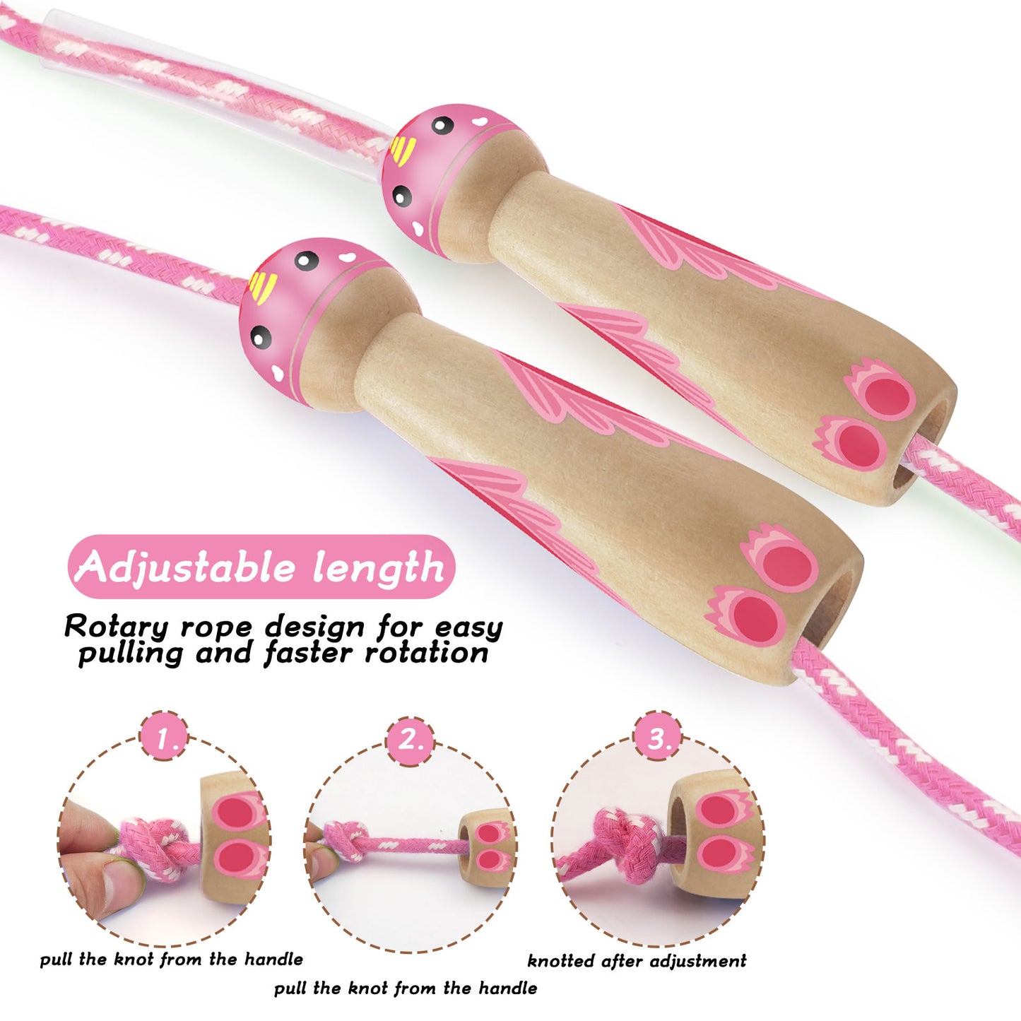 Jump Rope for Kids Women Adults - Adjustable Lenght Cotton Skipping Rope with wooden handle for Boys Girls Fitness, Keeping Fit,Training, Workout, Weight Loss tudents exercise supplies