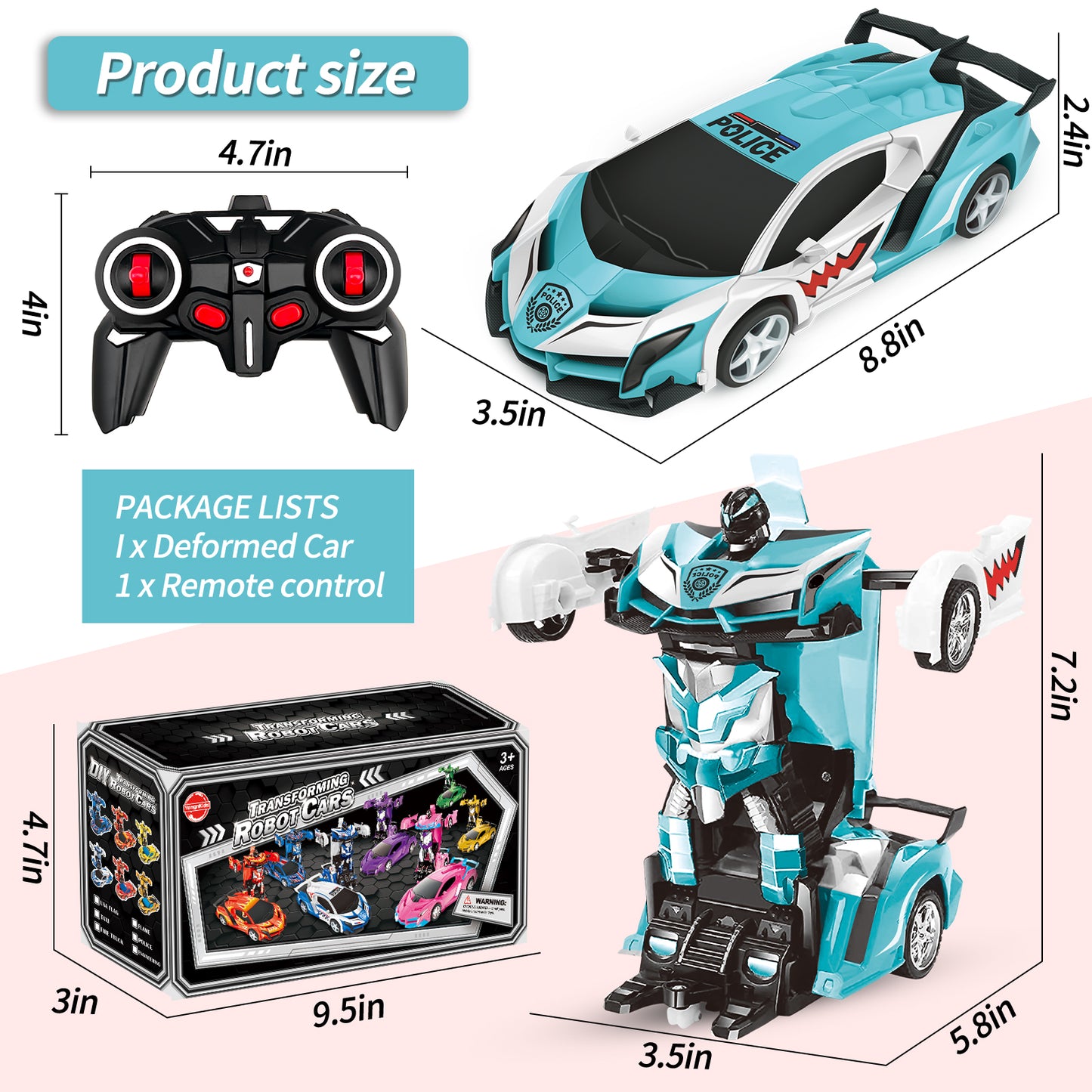 Remote Control Car Transform Car Robot Toy for Kids,1:18 Scale High Speed RC Cars Racing Car with 360°Rotating for Boys 3 4 5 6 7 8 9 Years Old Birthday