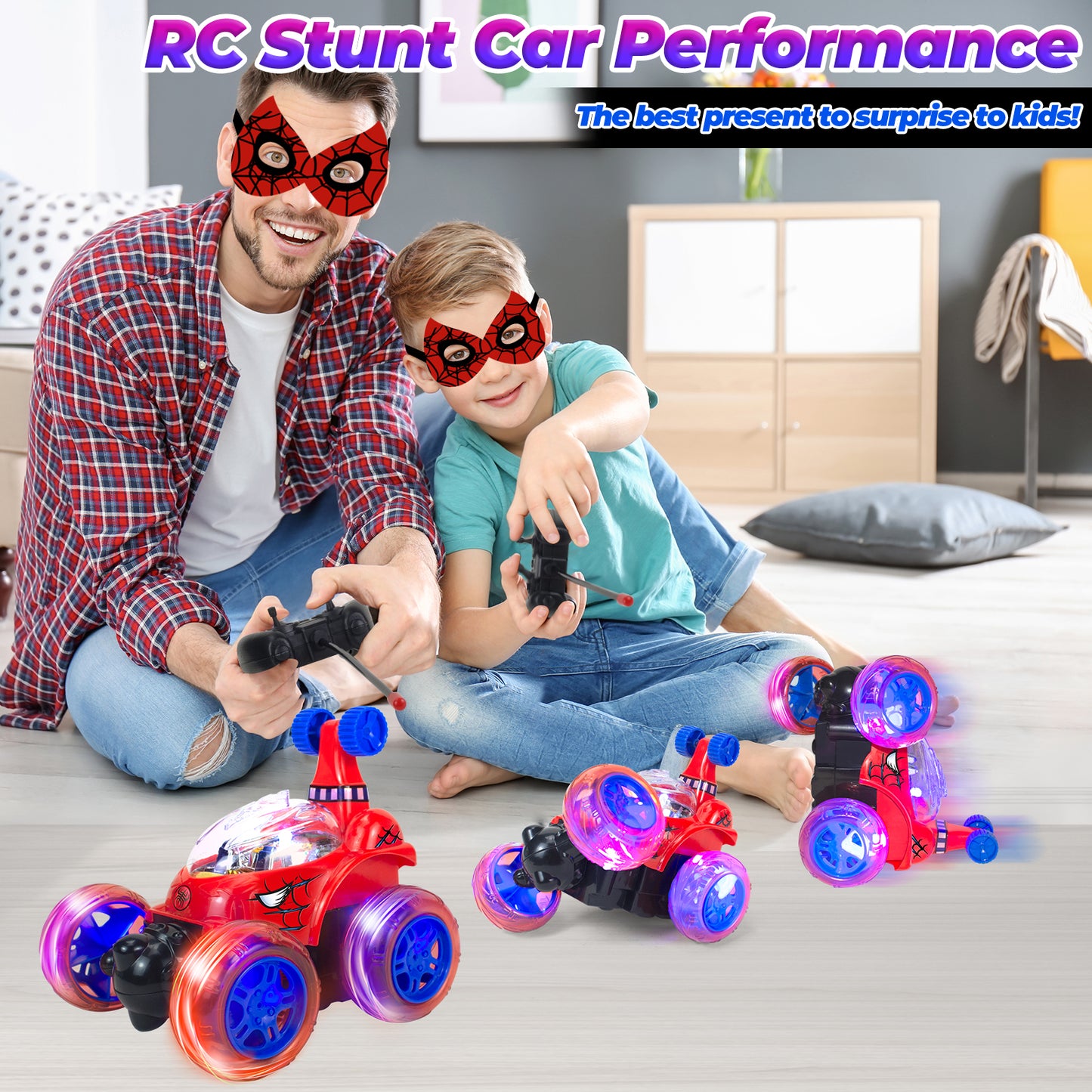 Remote Control Cars, Toy Cars for Kids Age 3 4 5 6, RC Stunt Car with LED Light,Red Spider Gifts for Girls & Boys, Spider Toys for 3 4 5 6 Year Old Girls & Boys