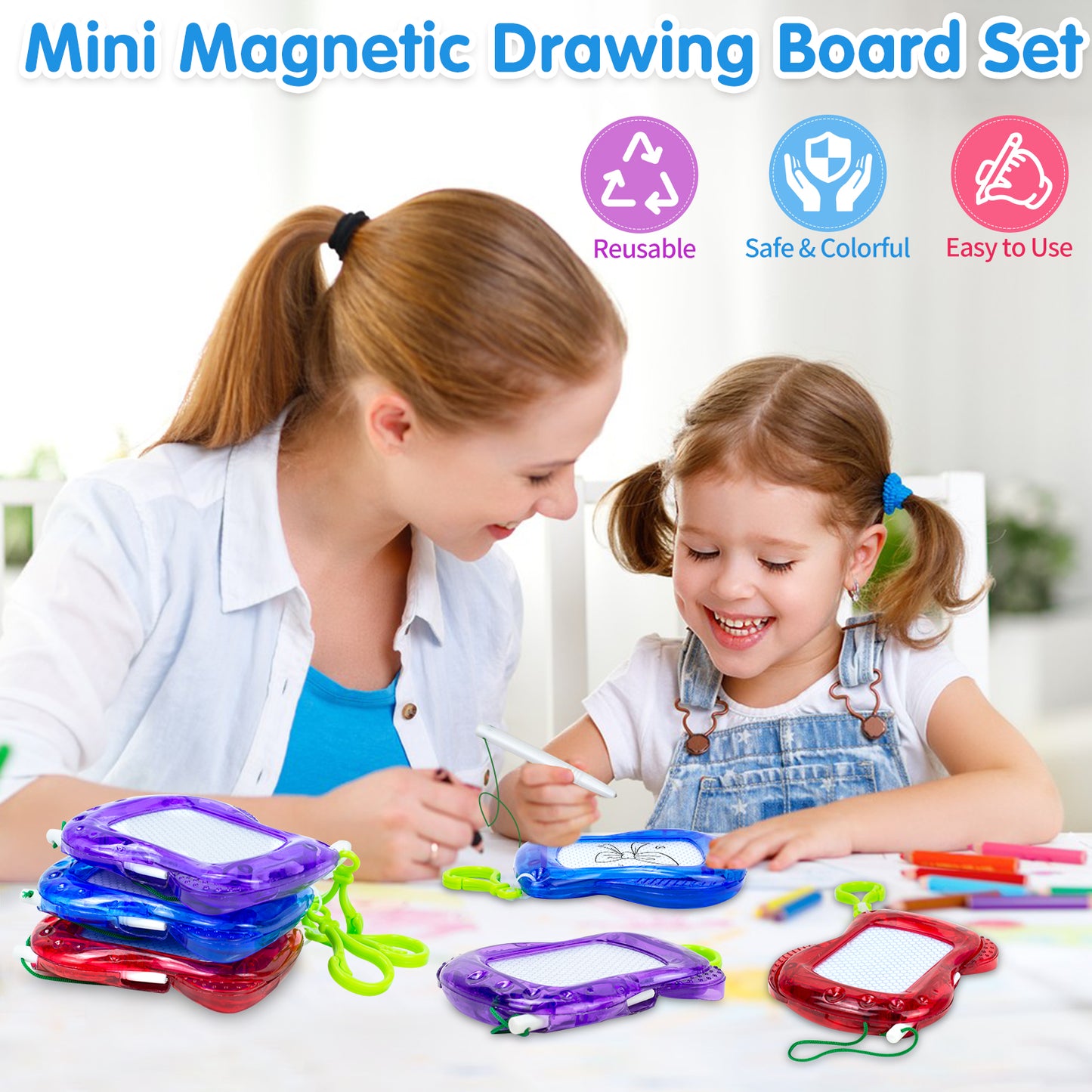 Mini Magnetic Drawing Board for Kids - Pack of 22, Backpack Keychain Clip Drawing Pad, Erasable Sketch Pad for Boys and Girls, Birthday Party Favour, Goodie Bag Filler