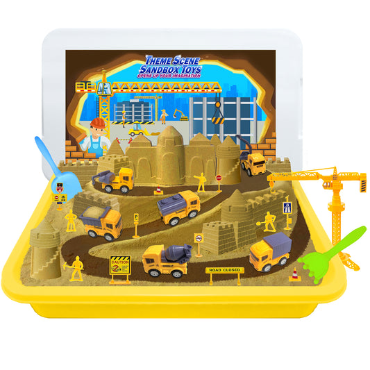 Magic Play Sand for Kids Construction Toys Sandbox with  Accessories and Glowing Stones Play Sand Toys for Boys Girls 3 4 5 6 7 8 Year Old Sensory Bin Learning Gifts