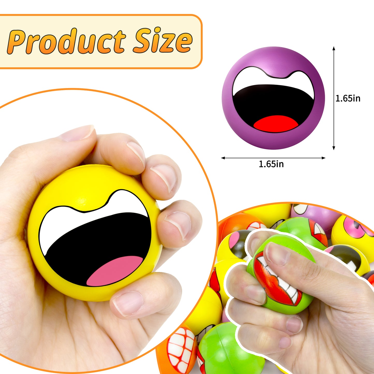 50 Pieces Mini Stress Balls for Adults Kids Party Favors,Soft Squeeze Balls Sensory Fidget Ball Toys Carnival Prizes, Colorful Expressions Stress Ball Bulk Birthday Gifts for Boys and Girls