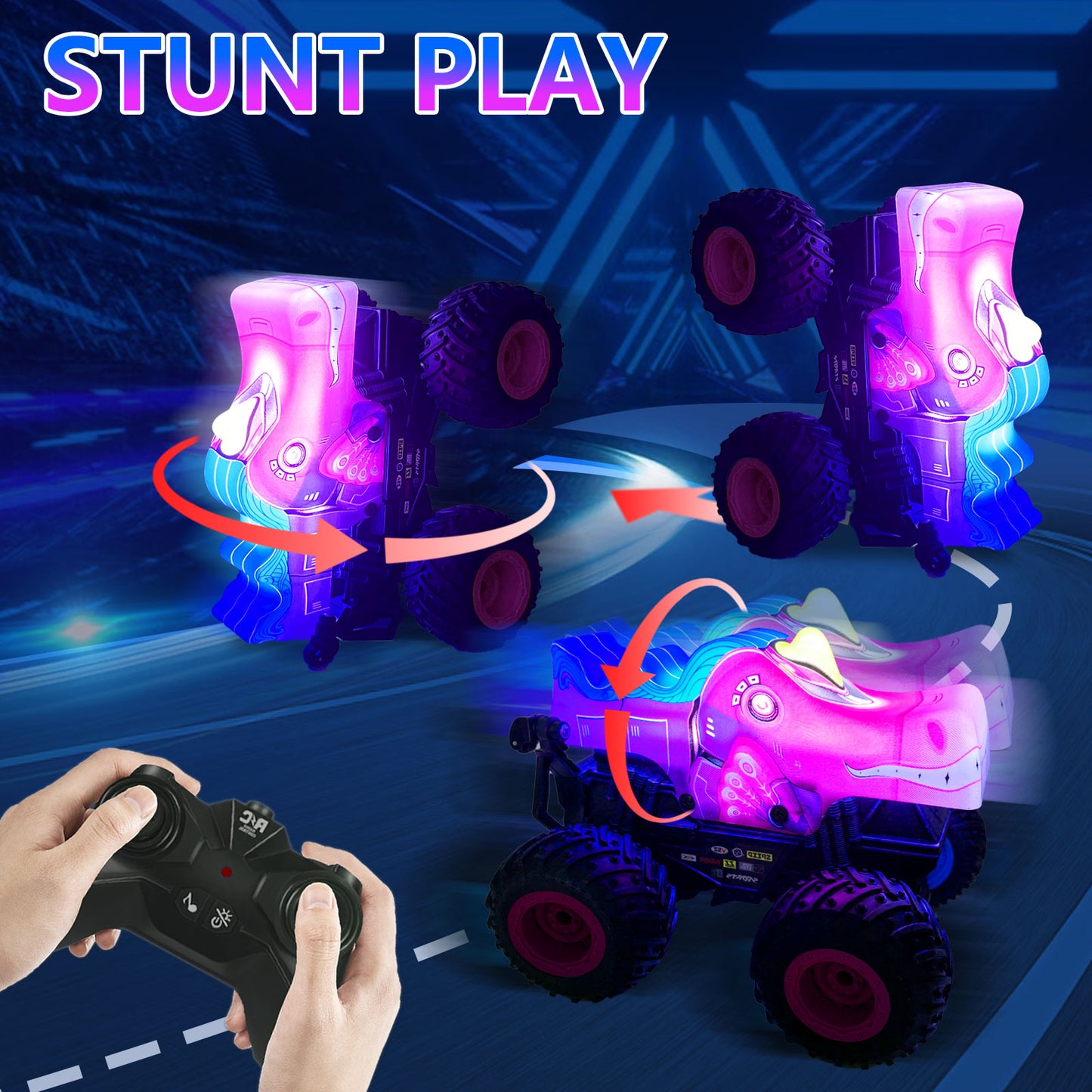 Remote Control Monster Car, All Terrain Remote Control Monster Truck, RC Monster Car Toy Truck with Music LED Light, RC Monster Truck for Boys 4-7 8-12 Girls Kids