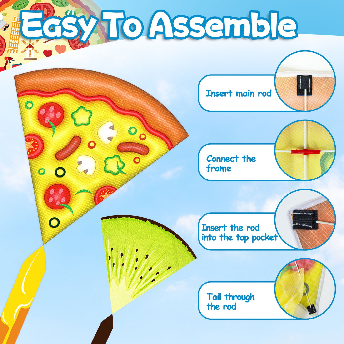 Flying Fruit Kites- Sector Single Line Kite with Colorful Tail Ribbons for Kids Ages 4-8, 8-12 & Adults - Easy to Fly for Toddlers & Beginners