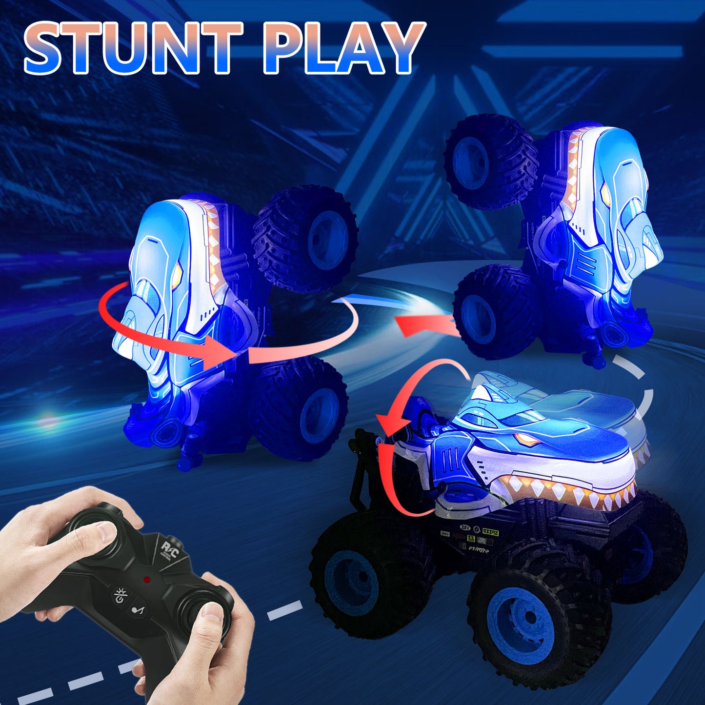 Remote Control Monster Car, All Terrain Remote Control Monster Truck, RC Monster Car Toy Truck with Music LED Light, RC Monster Truck for Boys 4-7 8-12 Girls Kids