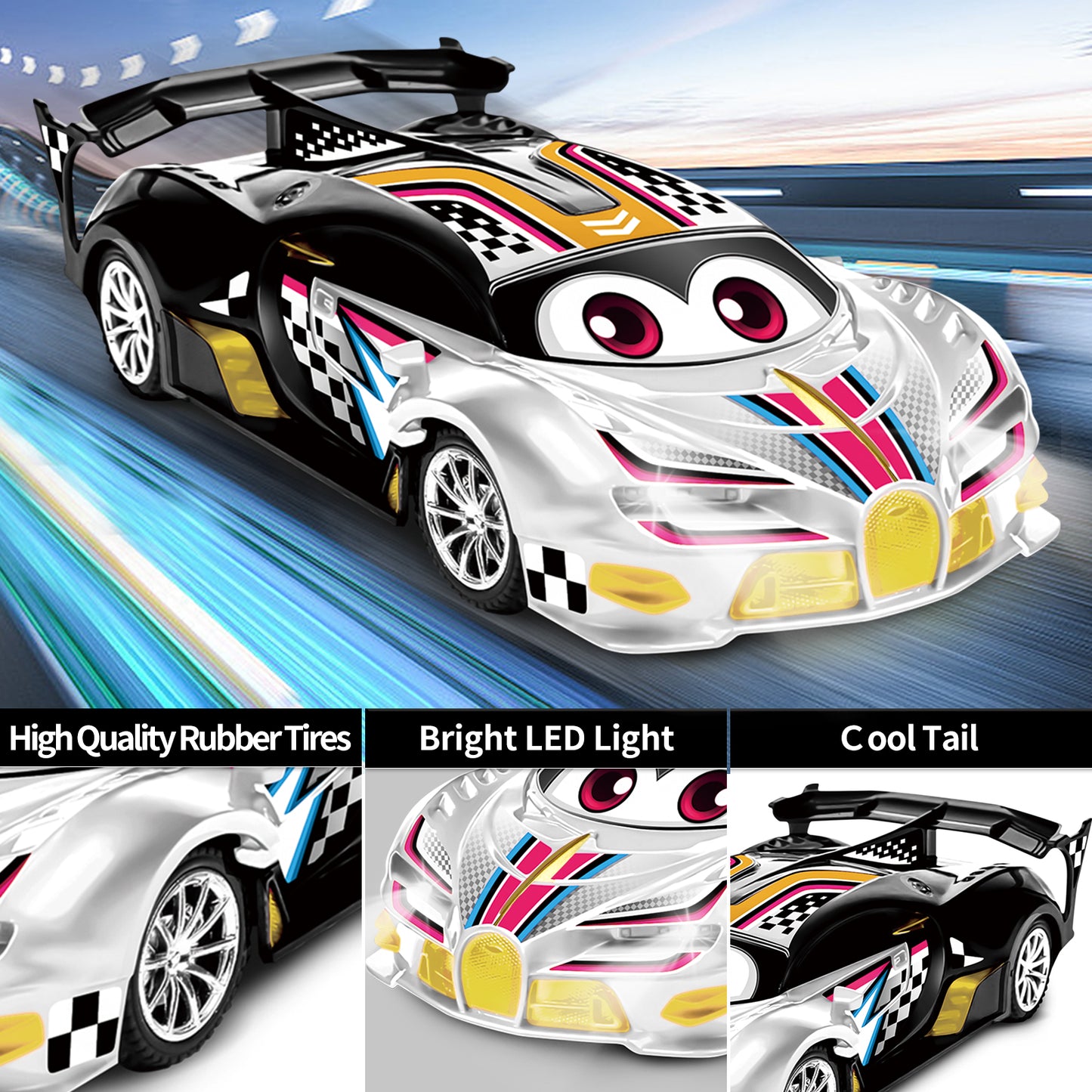 Remote Control Cars Toys for 3 4 5 6 7 8 Year Old Boys 1:18 High Speed Sports Racing Drift RC Car with LED Light Boys Girls Gifts Age 3-12 Kids Toy Birthday Presents Indoor Outdoor Game