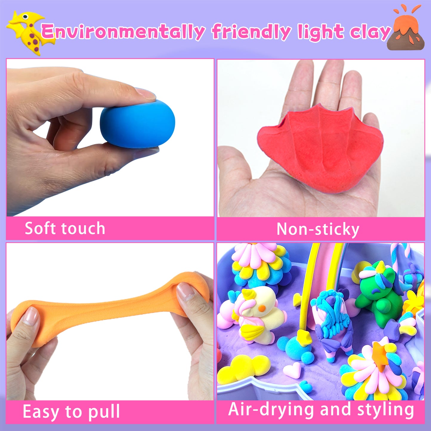 Air Dry Clay With Storage Box ,12 Colors Modelling Clay with 3 Tools & Project Booklet,DIY Creative Ultra Soft Light Magic Clay,Arts and Crafts Kits for Kids Boys Girls Toys