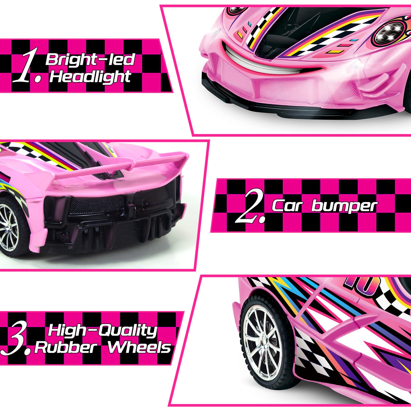 Remote Control Cars Toys for 3 4 5 6 7 8 Year Old Boys 1:18 High Speed Sports Racing Drift RC Car with LED Light Boys Girls Gifts Age 3-12 Kids Toy Birthday Presents Indoor Outdoor Game